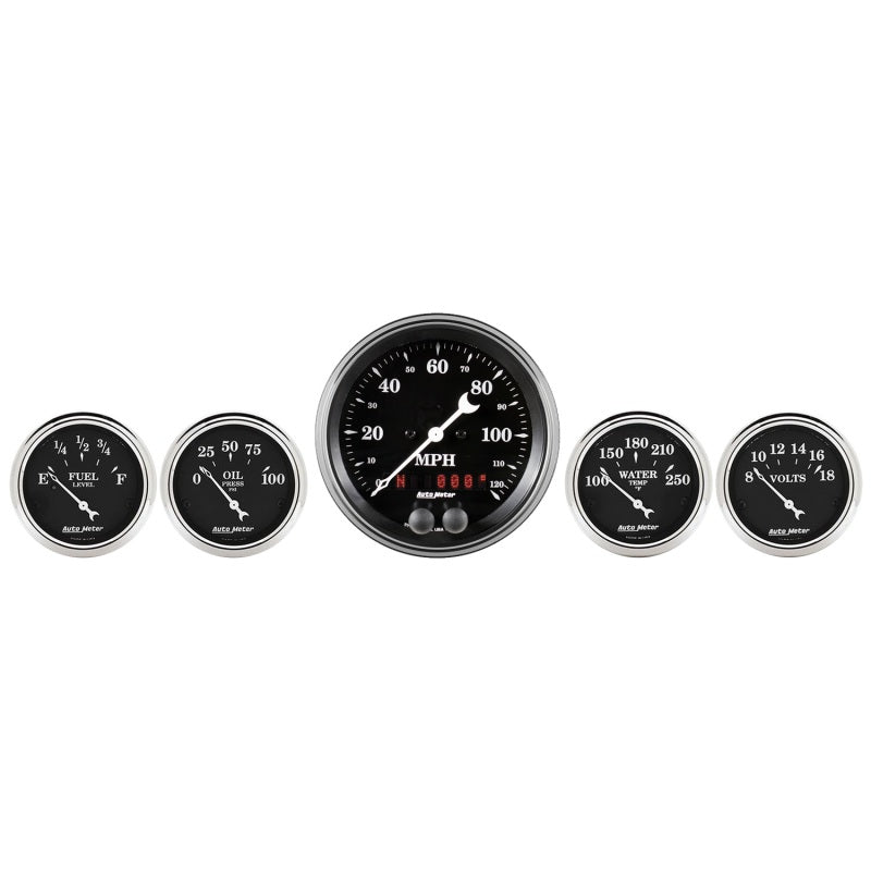 5 PC. GAUGE KIT, 3-3/8" & 2-1/16", GPS SPEEDOMETER, OLD TYME BLACK