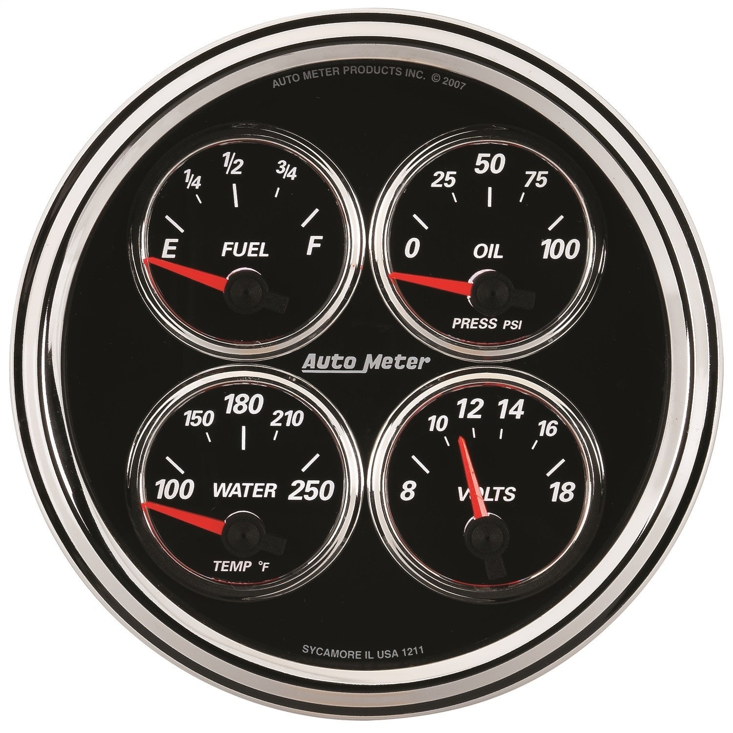 5" QUAD GAUGE, 100 PSI/100-250 °F/8-18V/0-90 ?, DESIGNER BLACK II
