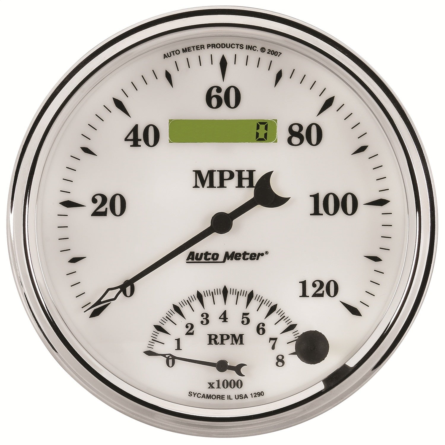 5" TACHOMETER/SPEEDOMETER COMBO, 8K RPM/120 MPH, OLD-TYME WHITE II