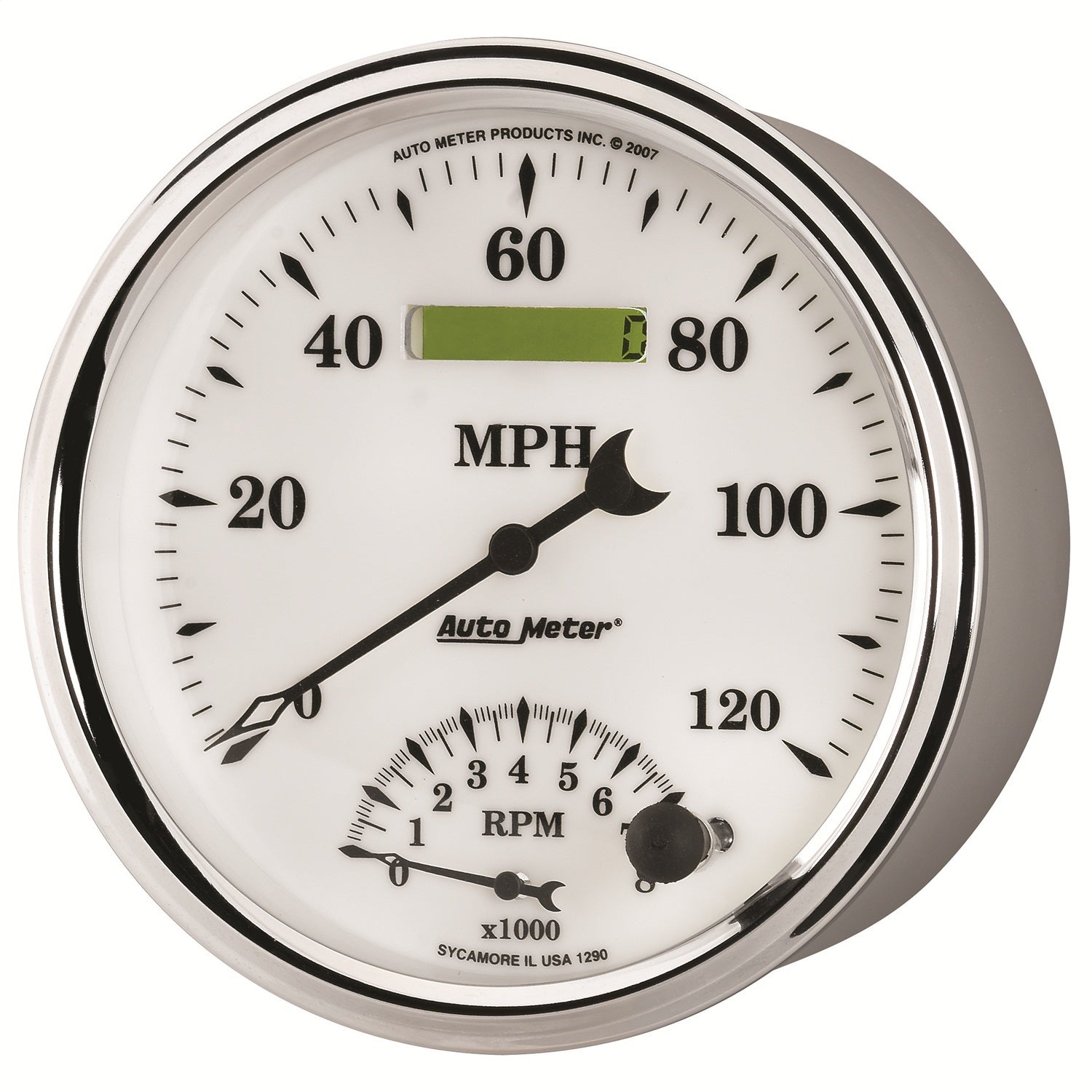 5" TACHOMETER/SPEEDOMETER COMBO, 8K RPM/120 MPH, OLD-TYME WHITE II
