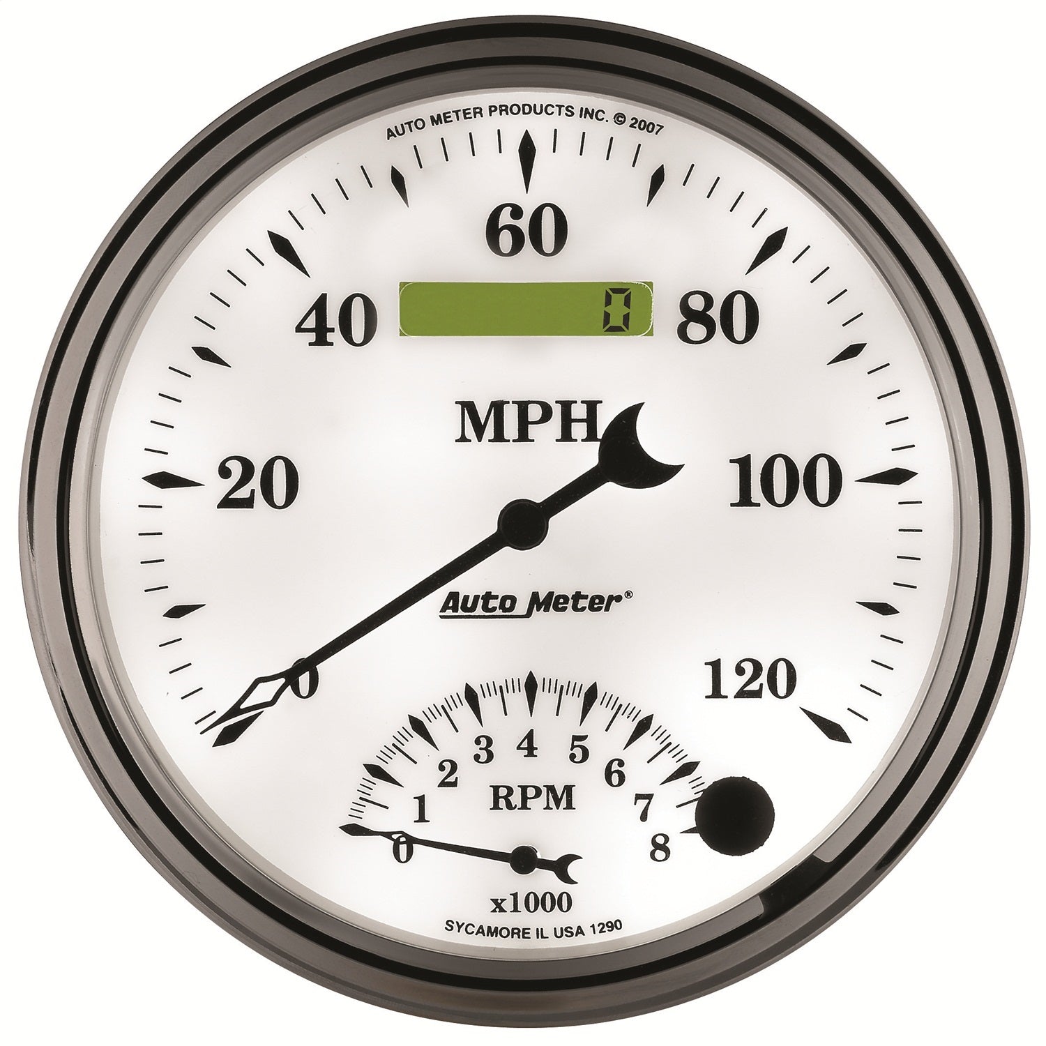 5" TACHOMETER/SPEEDOMETER COMBO, 8K RPM/120 MPH, OLD-TYME WHITE II
