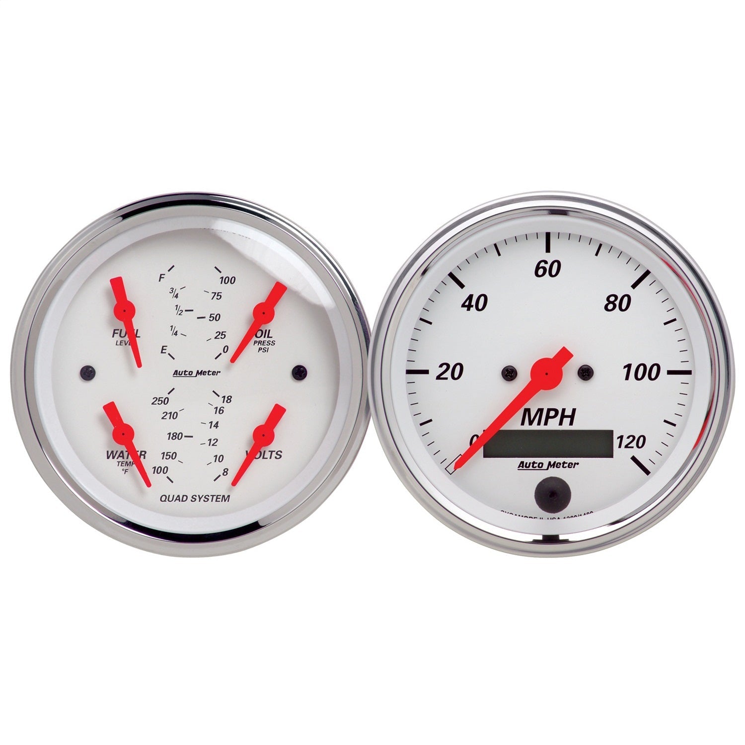 2 PC. GAUGE KIT, 3-3/8" QUAD & SPEEDOMETER, 240-33 ?, ARCTIC WHITE