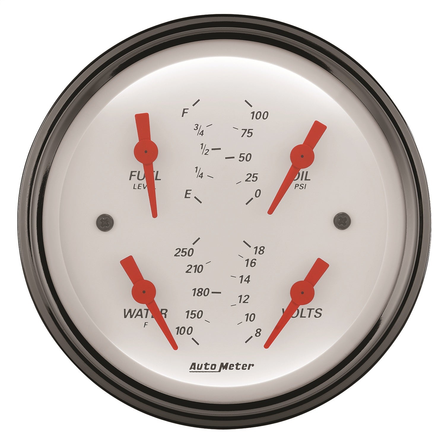3-3/8" QUAD GAUGE, 100 PSI/100-250 °F/8-18V/0-90 ?, ARCTIC WHITE