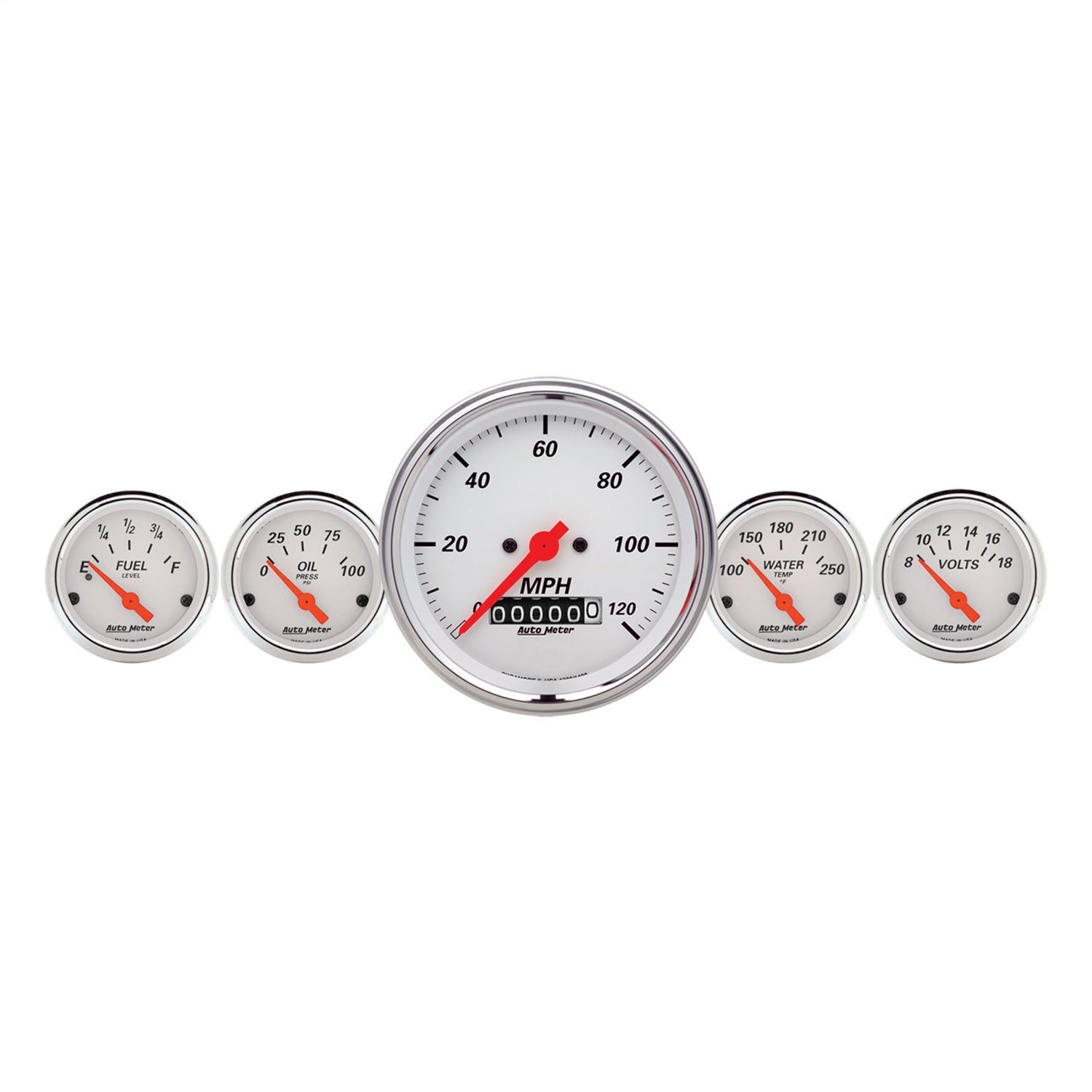 5 PC. GAUGE KIT, 3-3/8" & 2-1/16", ELEC. SPEEDOMETER, ARCTIC WHITE