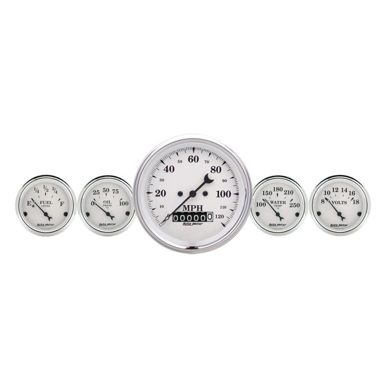 5 PC. GAUGE KIT, 3-3/8" & 2-1/16", ELEC. SPEEDOMETER, OLD TYME WHITE