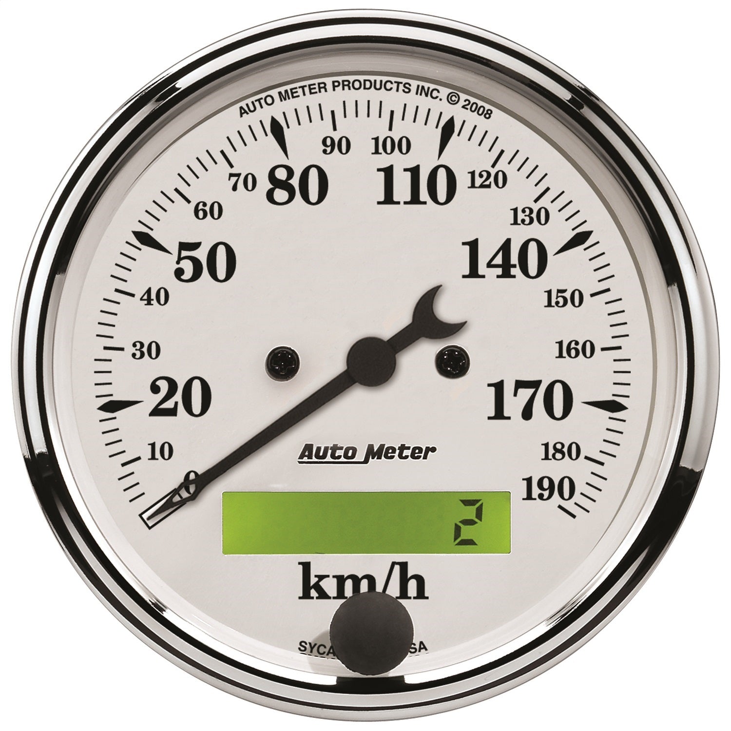 3-1/8" SPEEDOMETER, 0-190 KPH, OLD-TYME WHITE