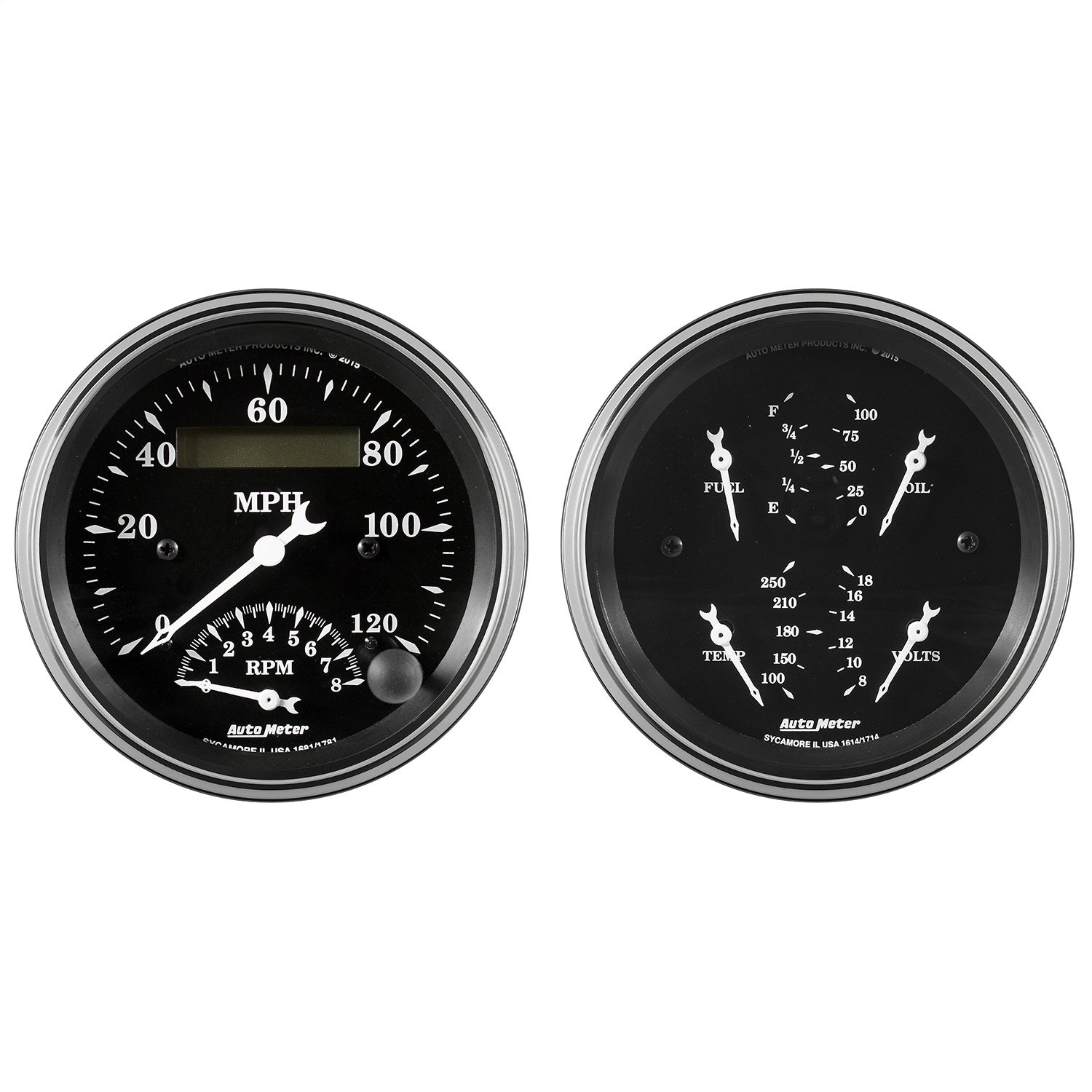 2 PC. GAUGE KIT, 3-3/8" QUAD & TACH/SPEEDO, 240-33 ?, OLD TYME BLACK