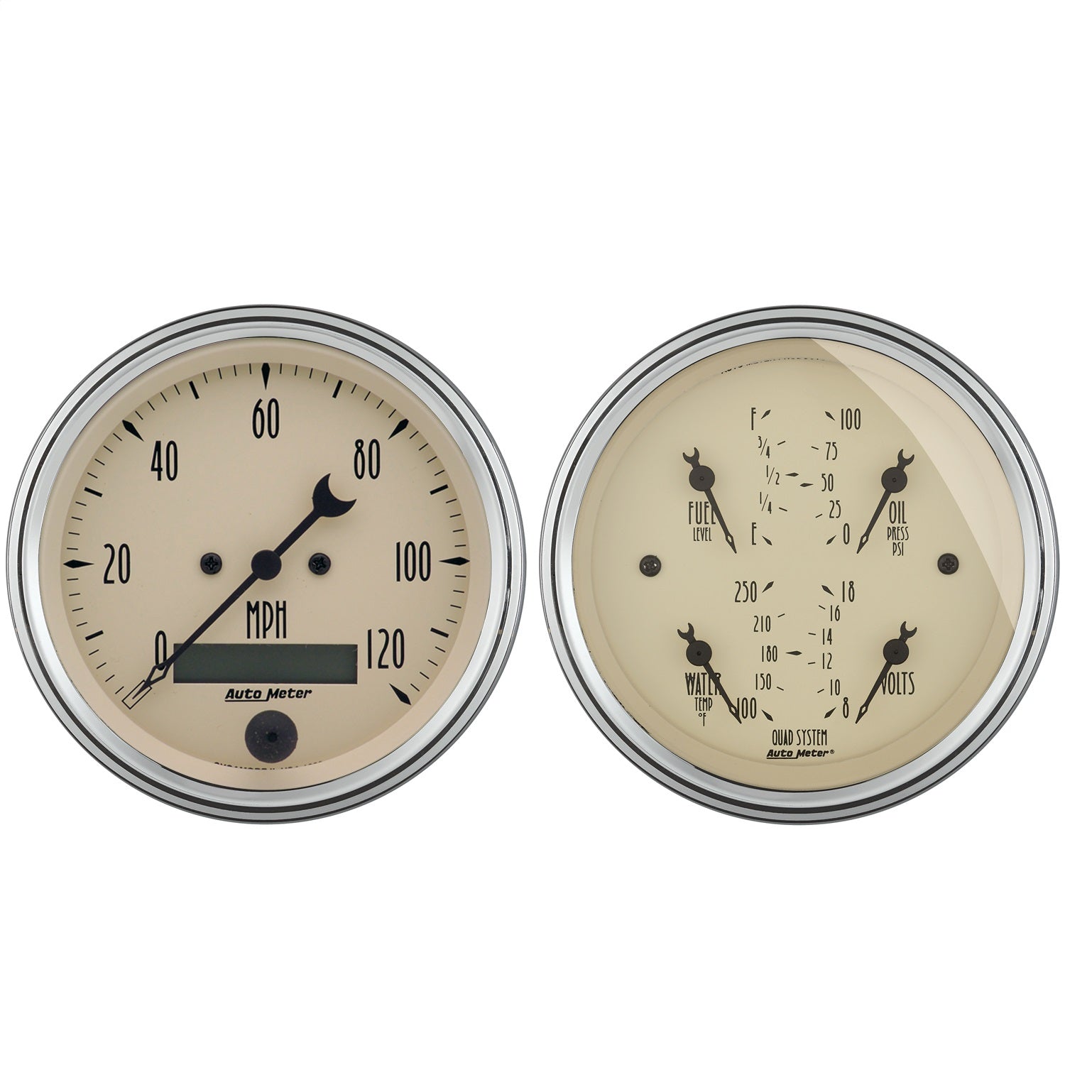 2 PC. GAUGE KIT, 3-3/8" QUAD & SPEEDOMETER, 240-33 ?, ANTIQUE BEIGE