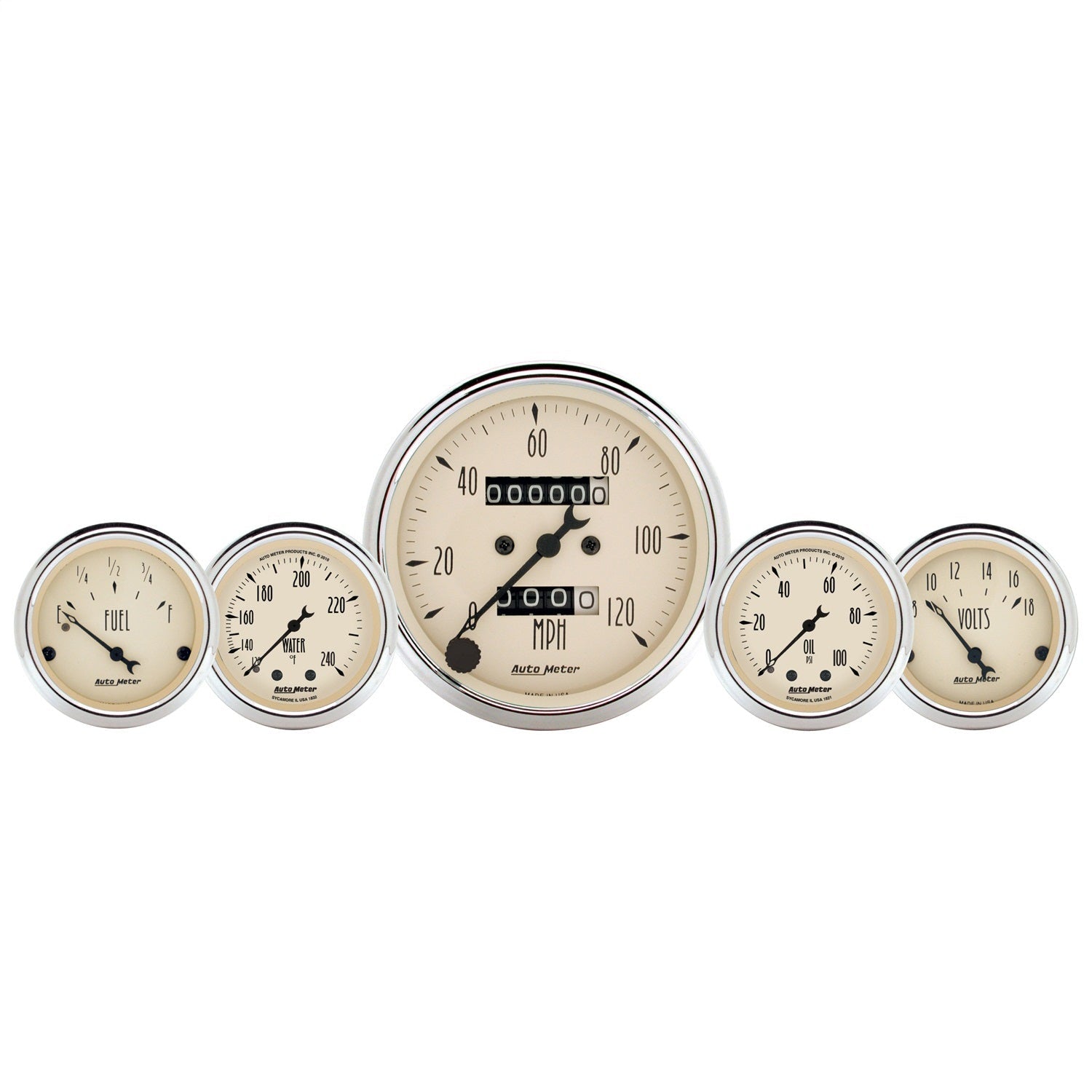 5 PC. GAUGE KIT, 3-1/8" & 2-1/16", MECH. SPEEDO., WTMP & OILP, ANTQ BEIGE