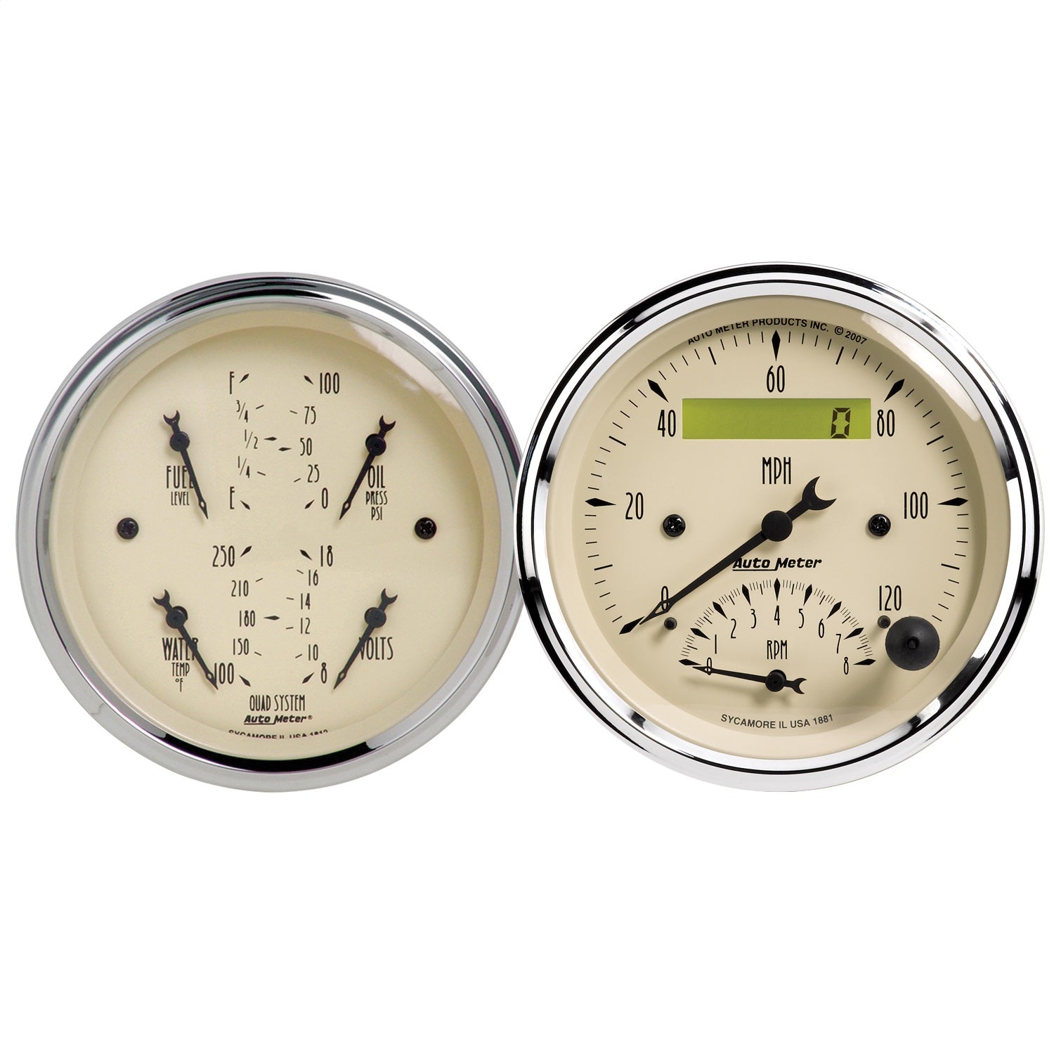 2 PC. GAUGE KIT, 3-3/8" QUAD & TACH/SPEEDO, 240-33 ?, ANTIQUE BEIGE