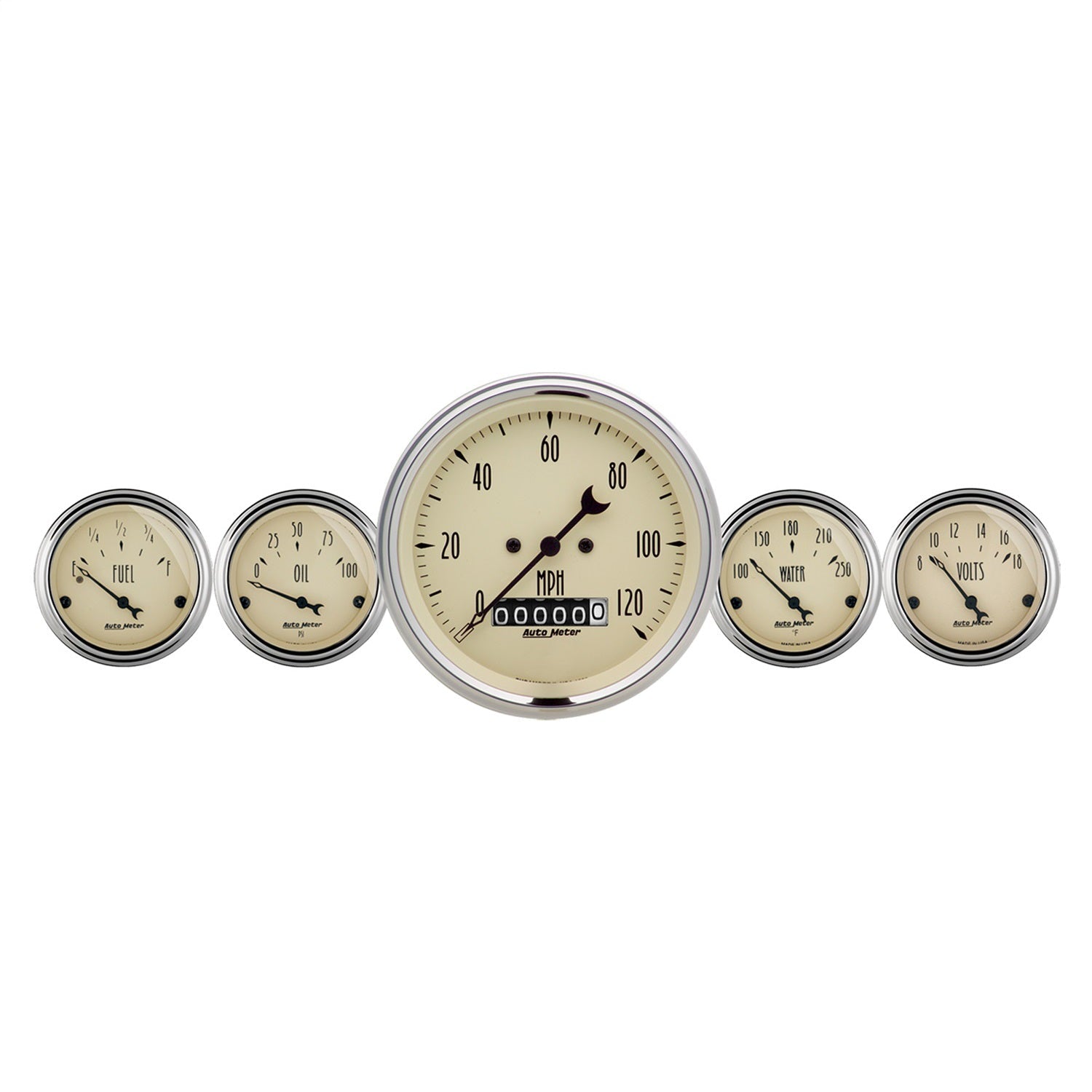 5 PC. GAUGE KIT, 3-3/8" & 2-1/16", ELEC. SPEEDOMETER, ANTIQUE BEIGE