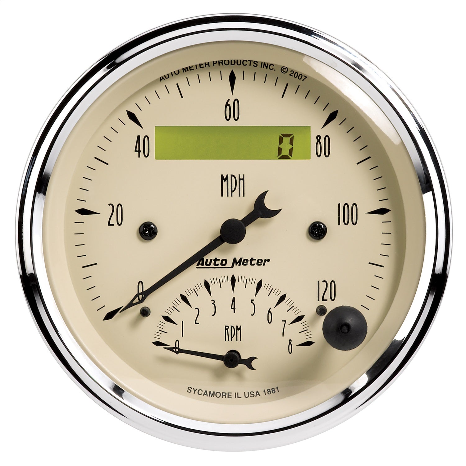 3-3/8" TACHOMETER/SPEEDOMETER COMBO, 8K RPM/120 MPH, ANTIQUE BEIGE