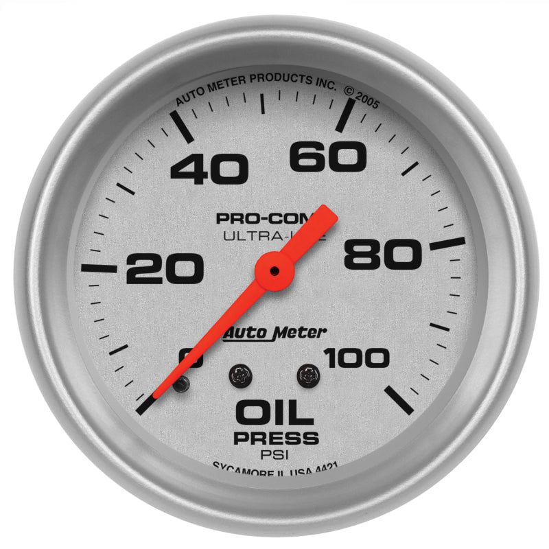 2-5/8" OIL PRESSURE, 0-100 PSI, ULTRA-LITE