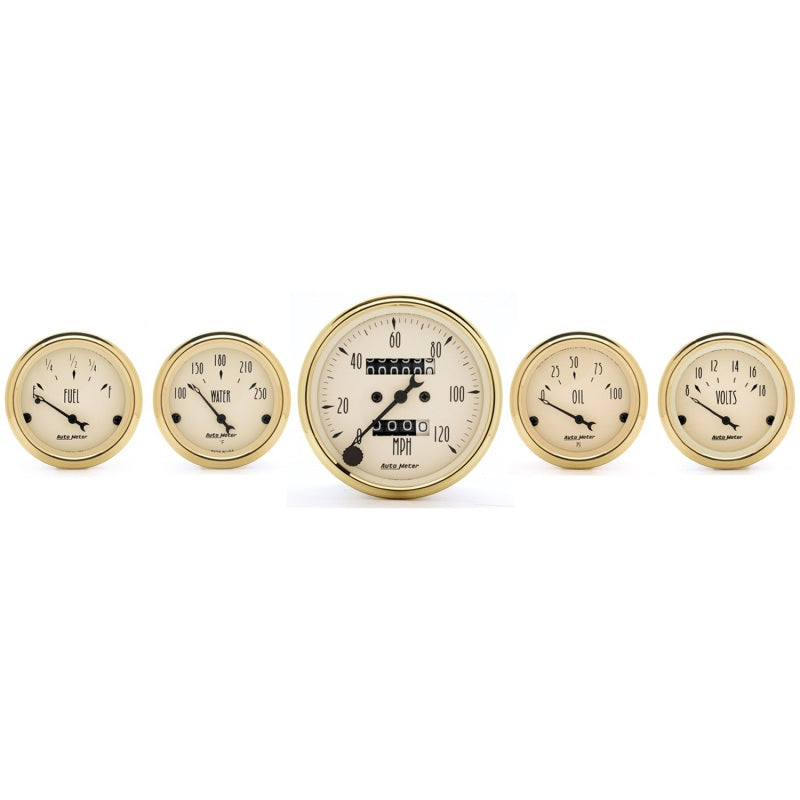 5 PC. GAUGE KIT, 3-1/8" & 2-1/16", MECH. SPEEDOMETER, GOLDEN OLDIES