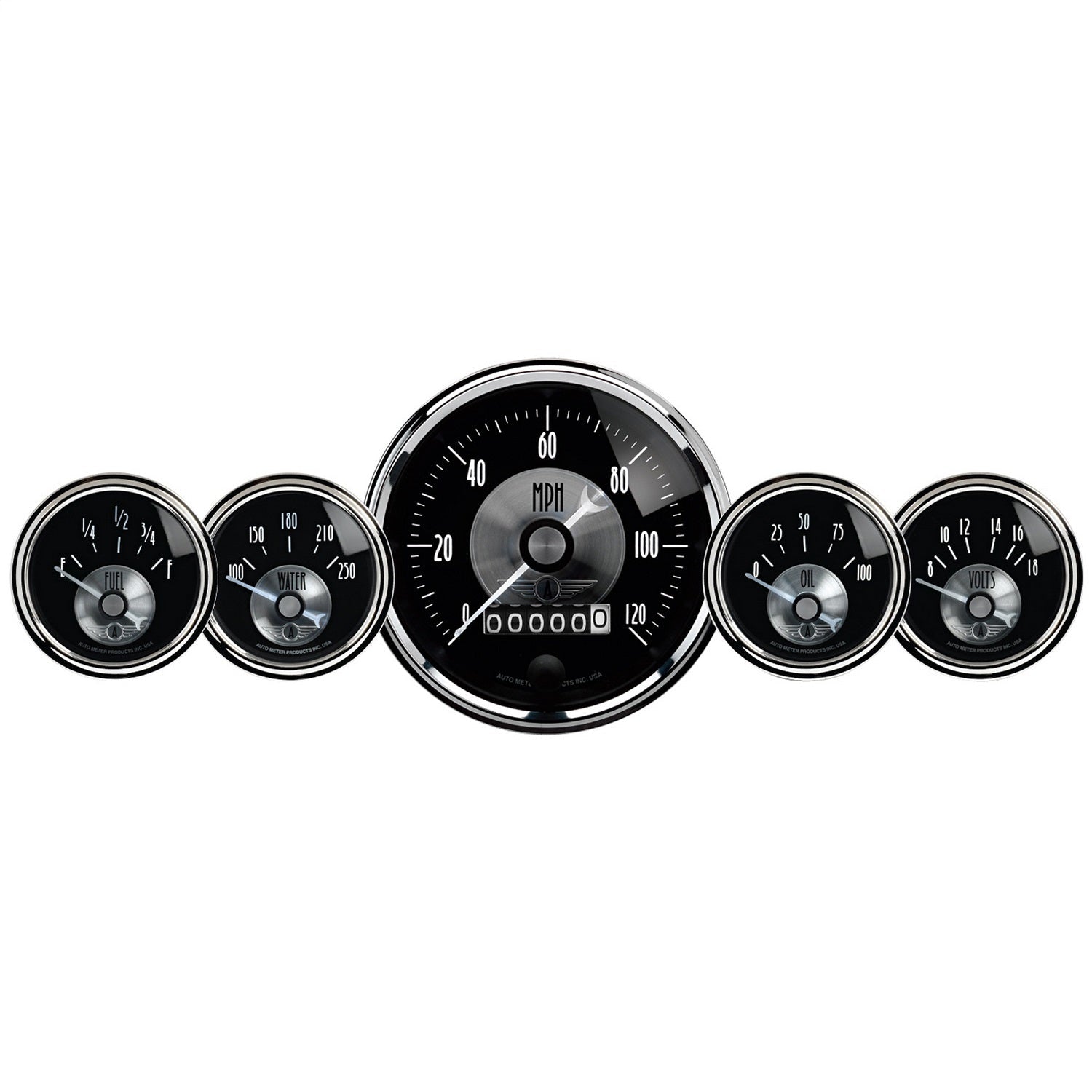 5 PC. GAUGE KIT, 3-3/8" & 2-1/16", ELEC. SPEEDO W/WHEEL ODO, PRESTIGE BLK. DIAMOND