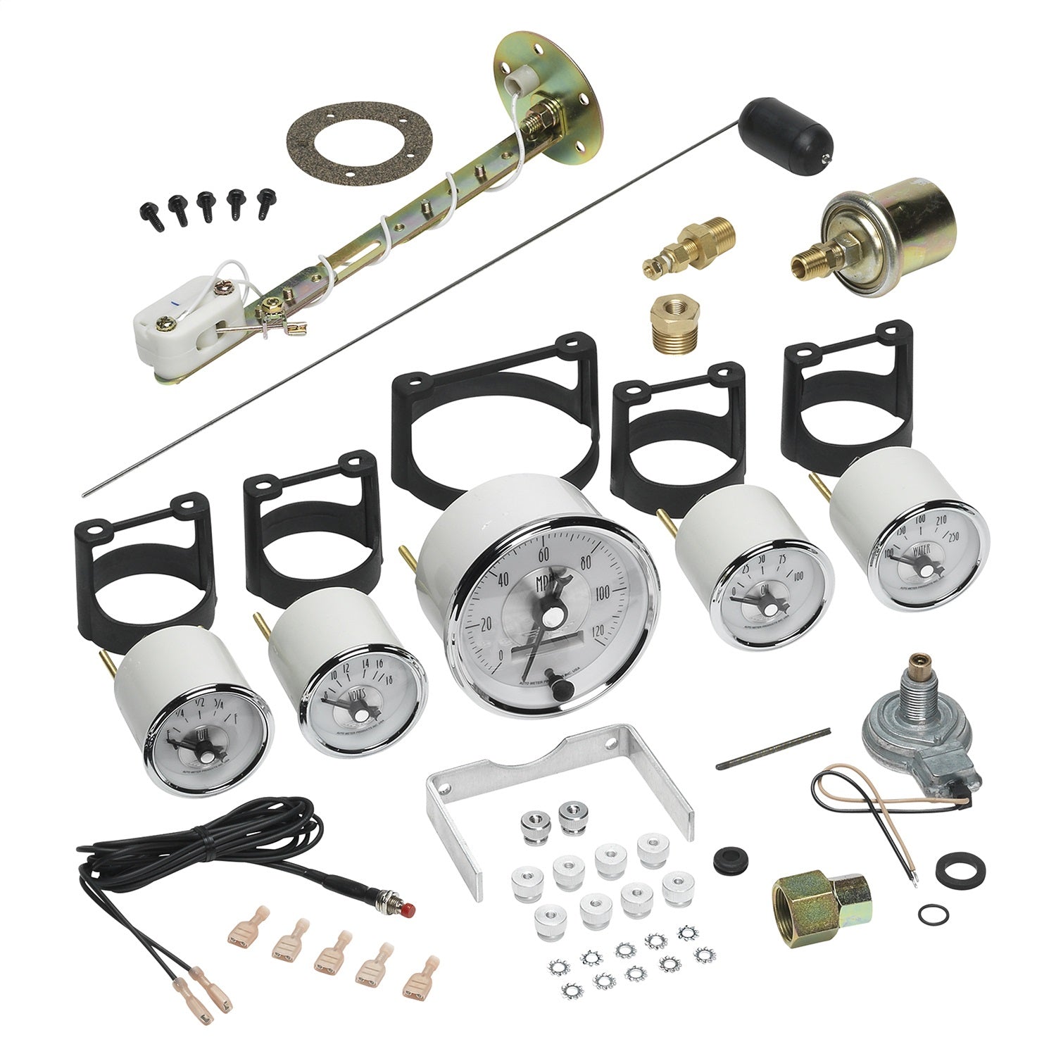 5 PC. GAUGE KIT, 3-3/8" & 2-1/16", ELEC. SPEEDO W/ LCD ODO, PRESTIGE PEARL