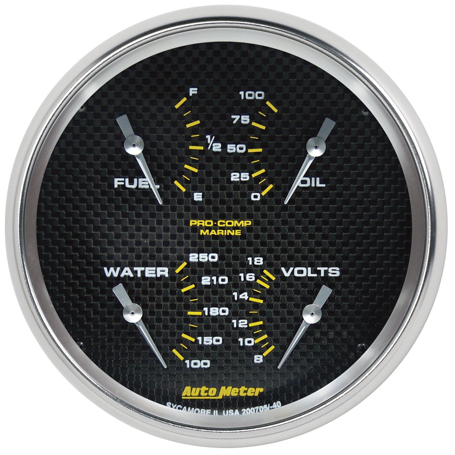 5" QUAD GAUGE, 100 PSI/100-250 °F/8-18V/240-33 ?, MARINE CARBON FIBER