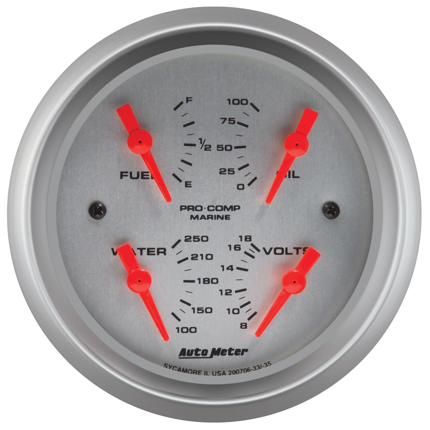 3-3/8" QUAD GAUGE, 100 PSI/100-250 °F/8-18V/240-33 ?, MARINE SILVER