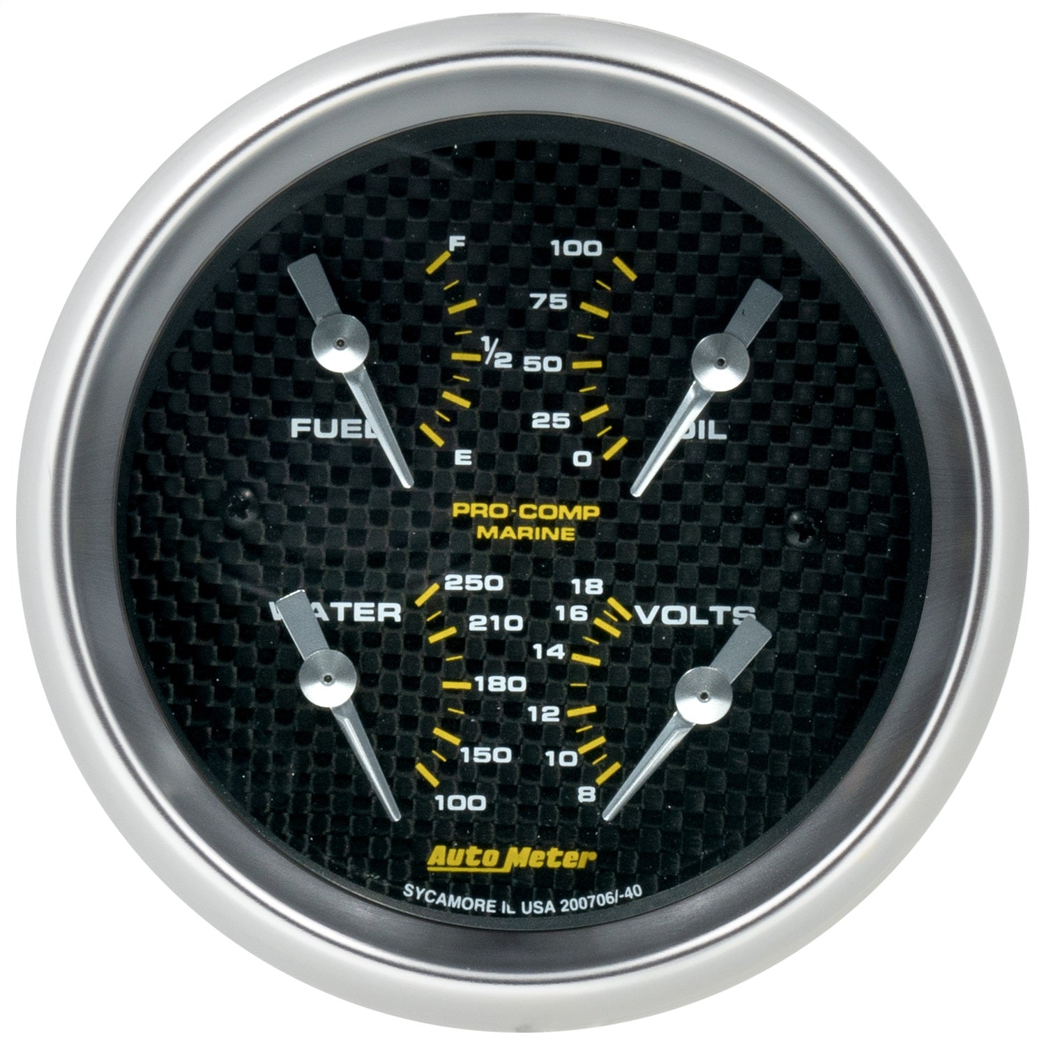 3-3/8" QUAD GAUGE, 100 PSI/100-250 °F/8-18V/240-33 ?, MARINE WHITECARBON FIBER