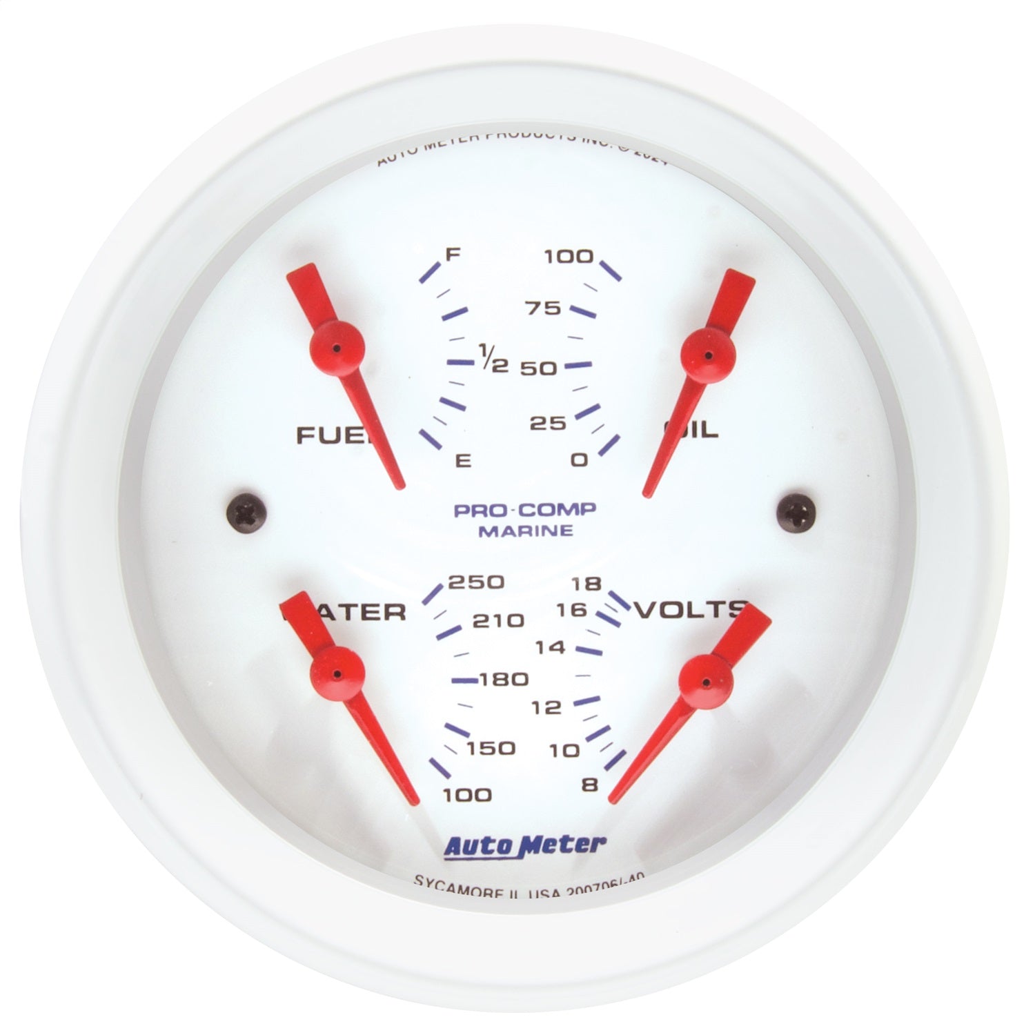 3-3/8" QUAD GAUGE, 100 PSI/100-250 °F/8-18V/240-33 ?, MARINE WHITE