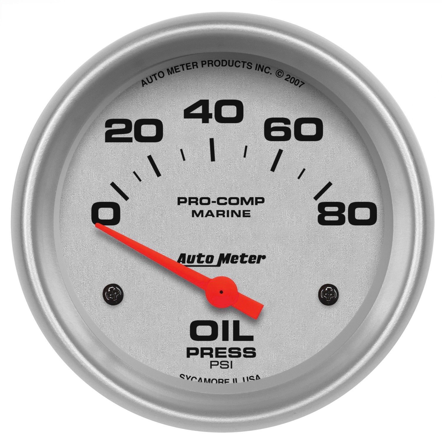 2-5/8" OIL PRESSURE, 0-80 PSI, MARINE SILVER ULTRA-LITE