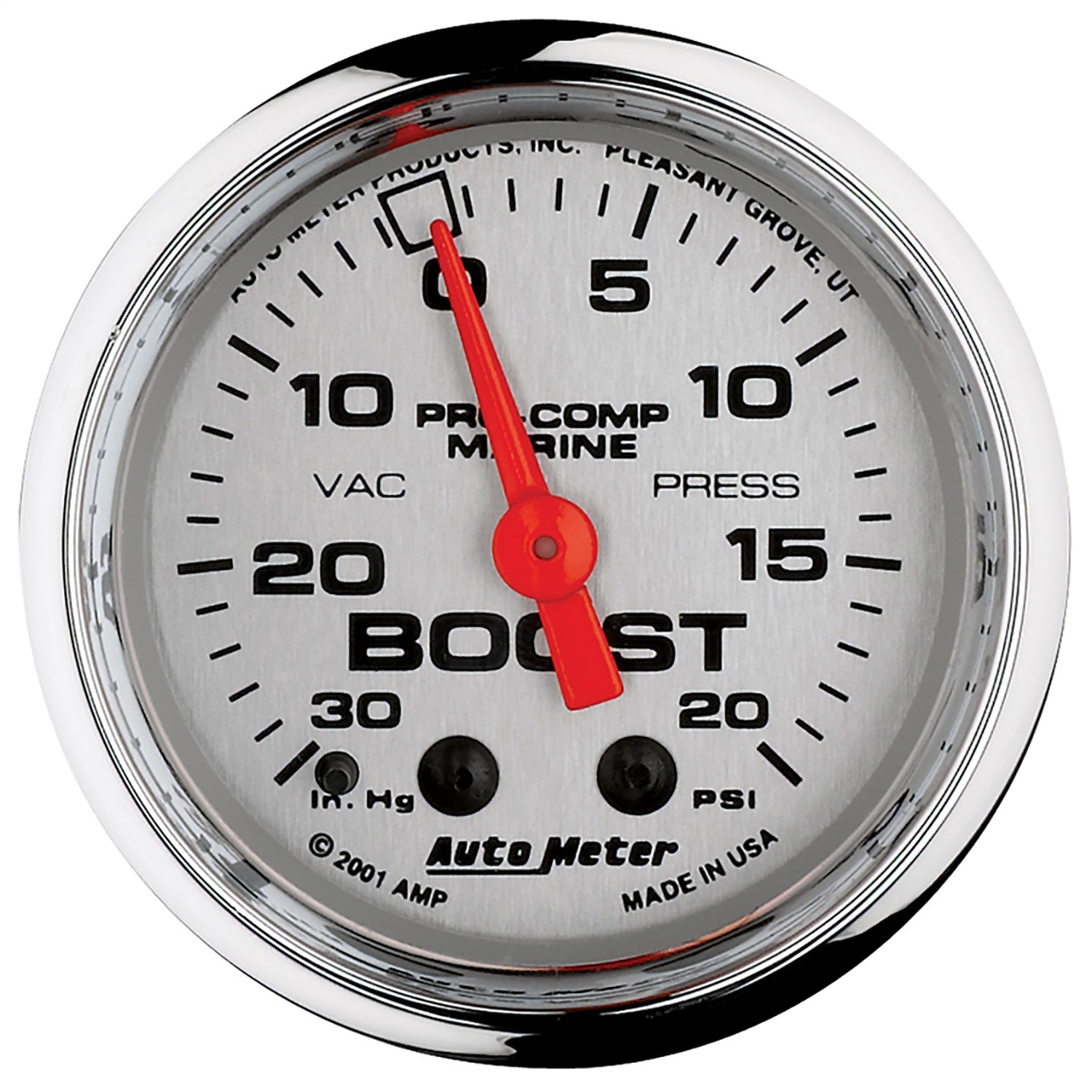 2-1/16" VACUUM/BOOST, 30 IN HG/20 PSI, MARINE CHROME ULTRA-LITE