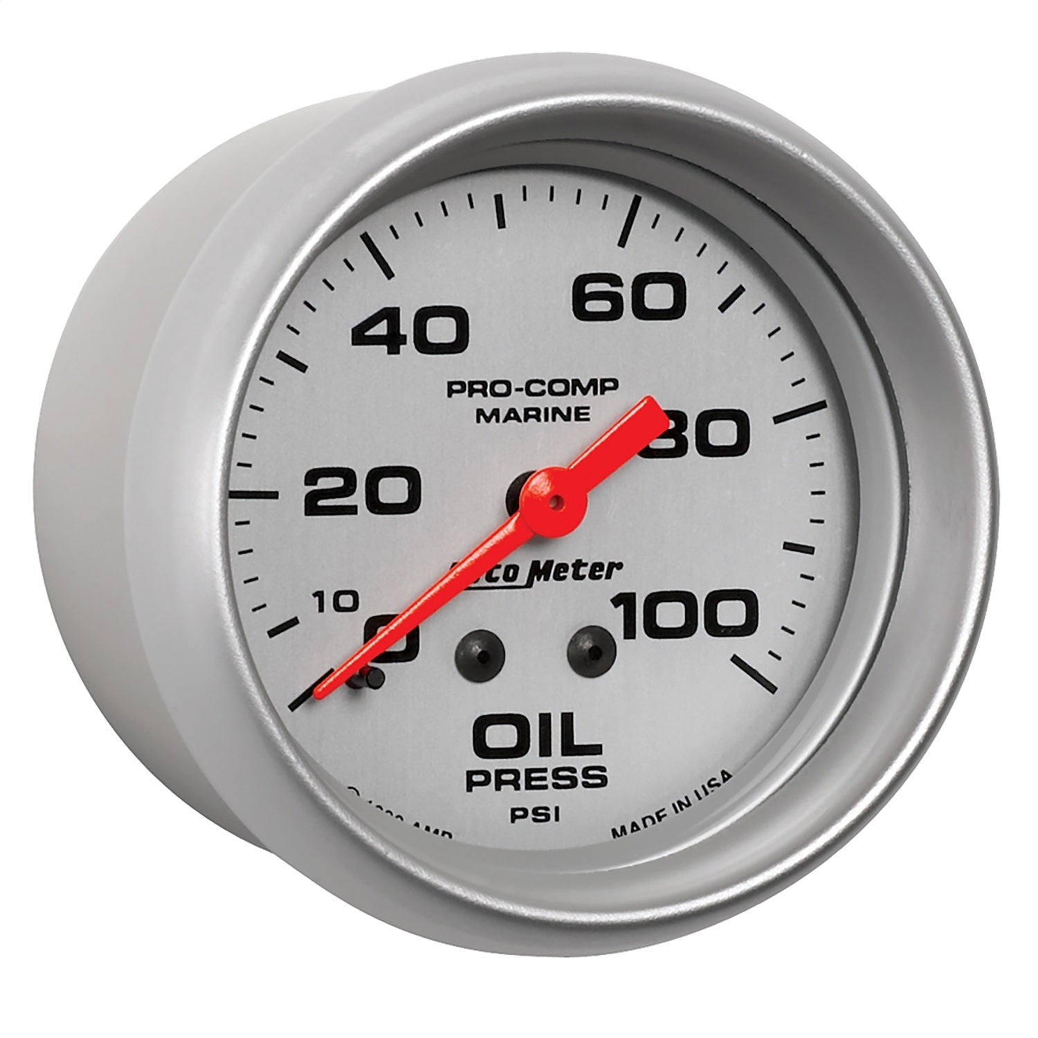 2-5/8" OIL PRESSURE, 0-100 PSI, MARINE SILVER ULTRA-LITE