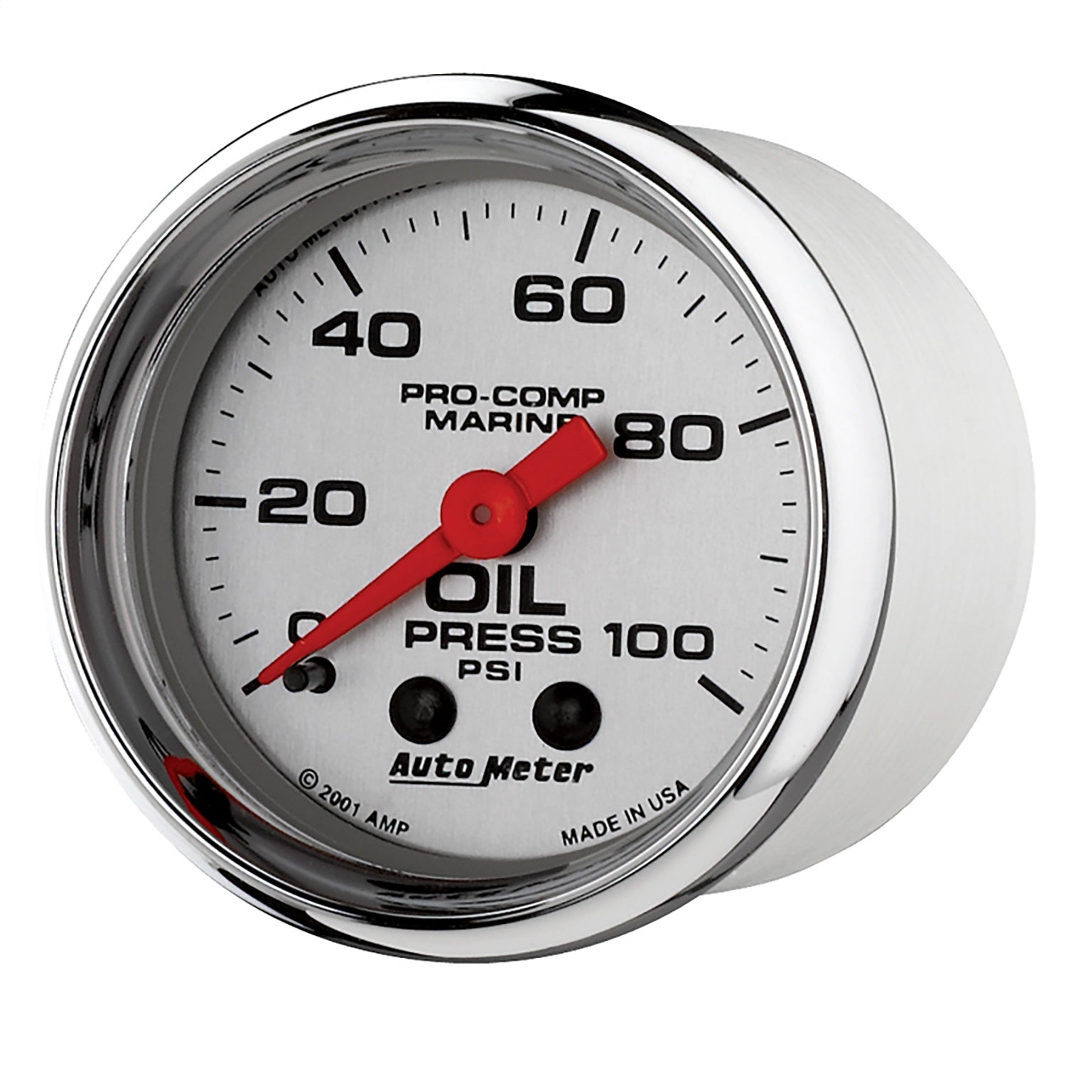 2-1/16" OIL PRESSURE, 0-100 PSI, MARINE CHROME ULTRA-LITE