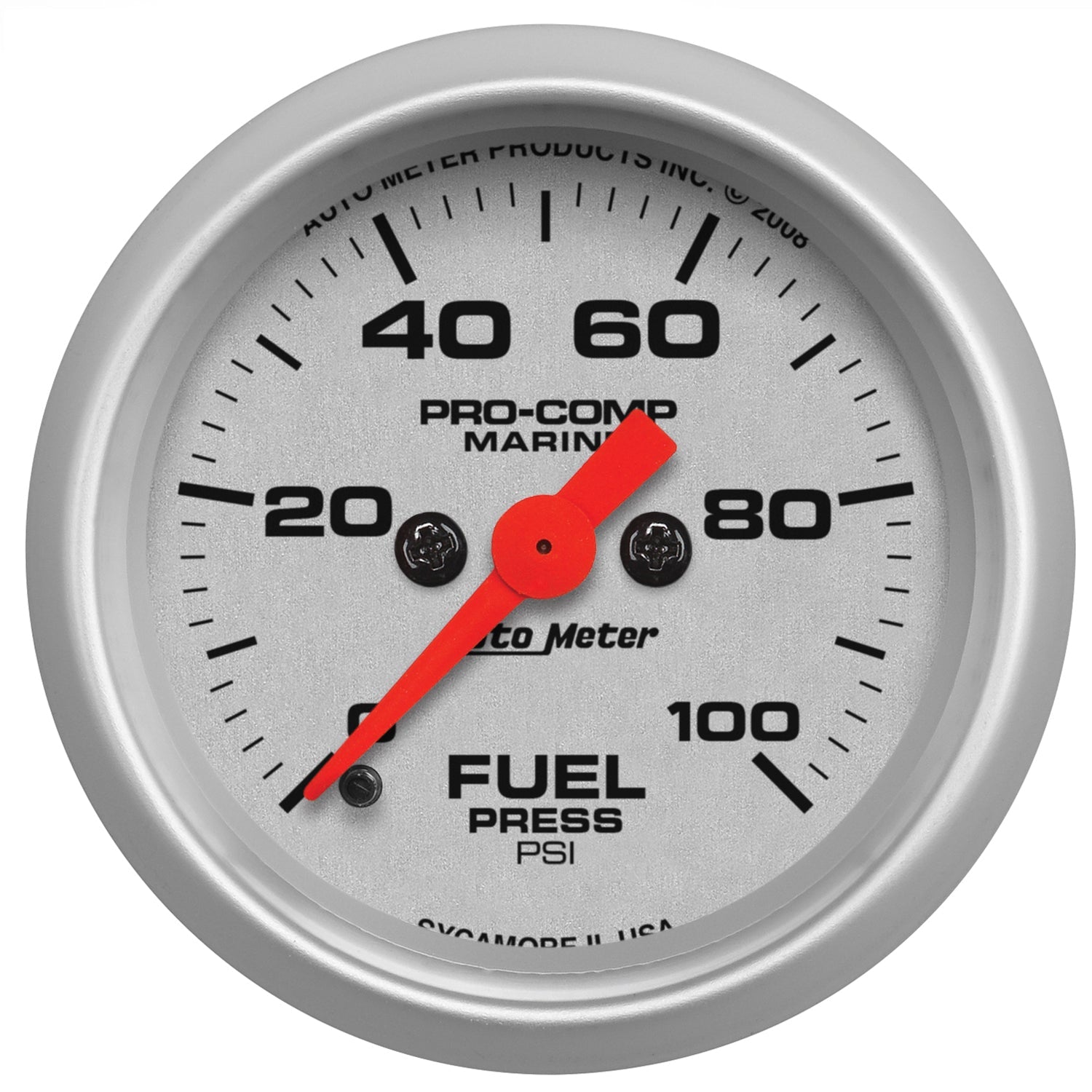2-1/16" FUEL PRESSURE, 0-100 PSI, MARINE SILVER ULTRA-LITE