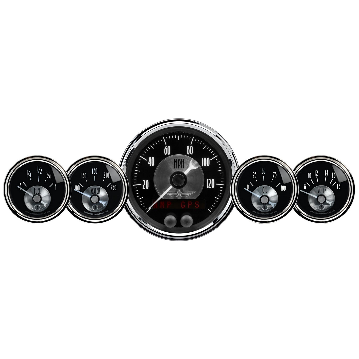 5 PC. GAUGE KIT, 3-3/8" & 2-1/16", GPS SPEEDO W/LCD ODO, PRESTIGE BLACK DIAMOND