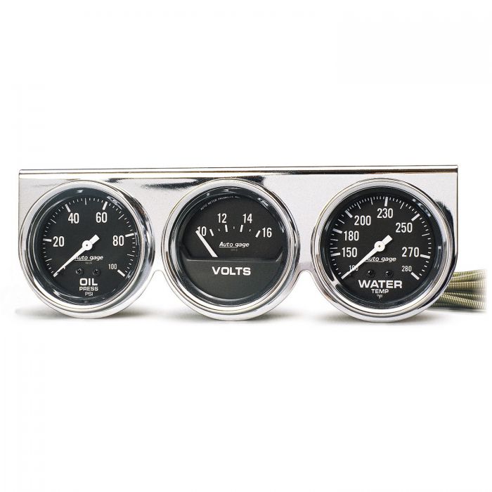 Autometer 2399 Autogage Black Oil/Water/Volt Gauge Chrome Console 2.625"
