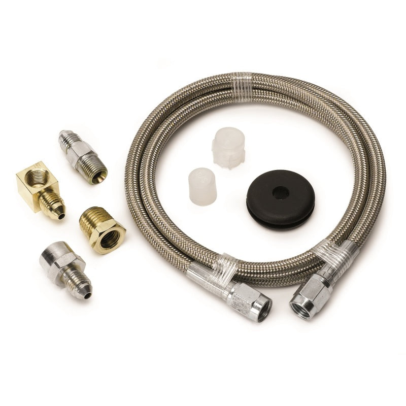 LINE, BRAIDED STAINLESS STEEL, #3 DIA., 3FT. LENGTH, -3AN AND 1/8" NPTF FITTINGS