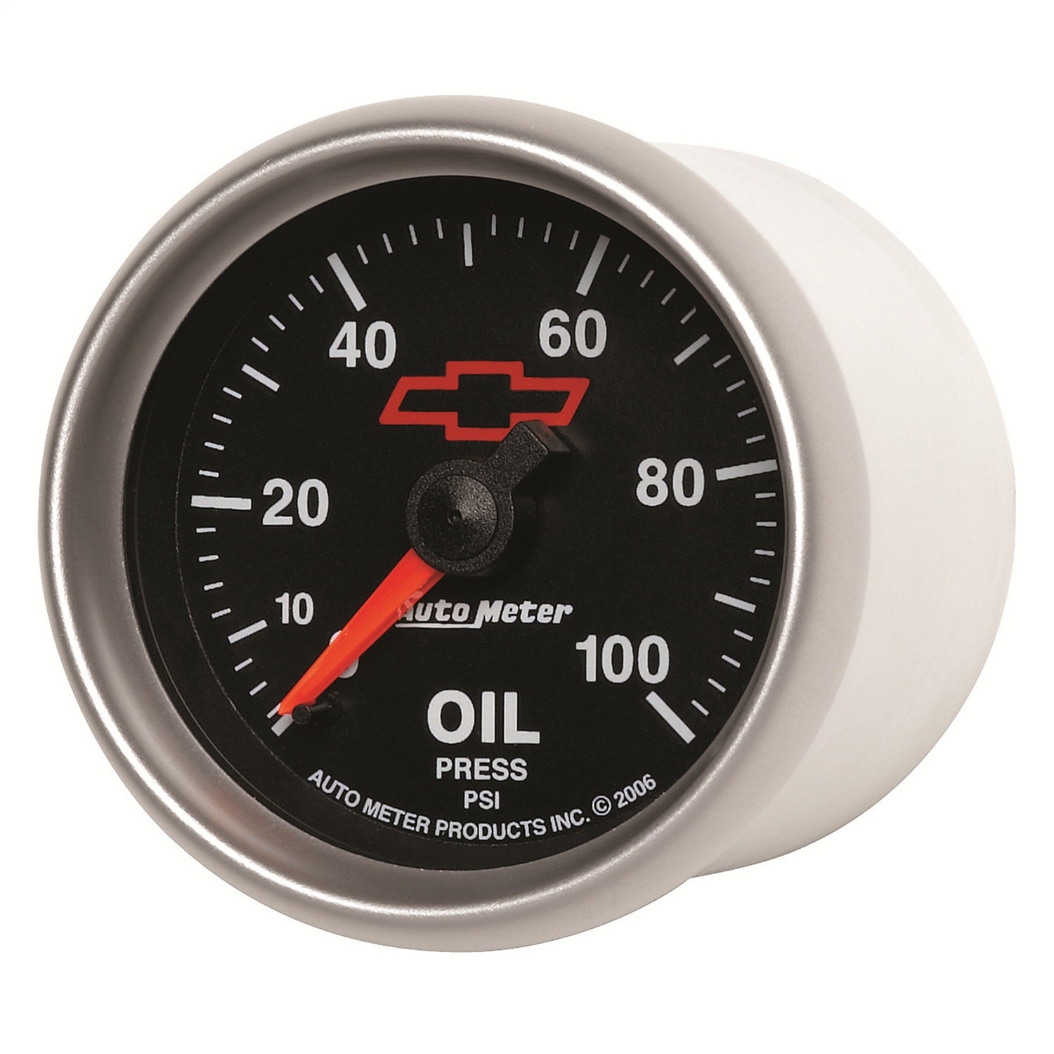 2-1/16" OIL PRESSURE, 0-100 PSI, CHEVY RED BOWTIE, BLACK
