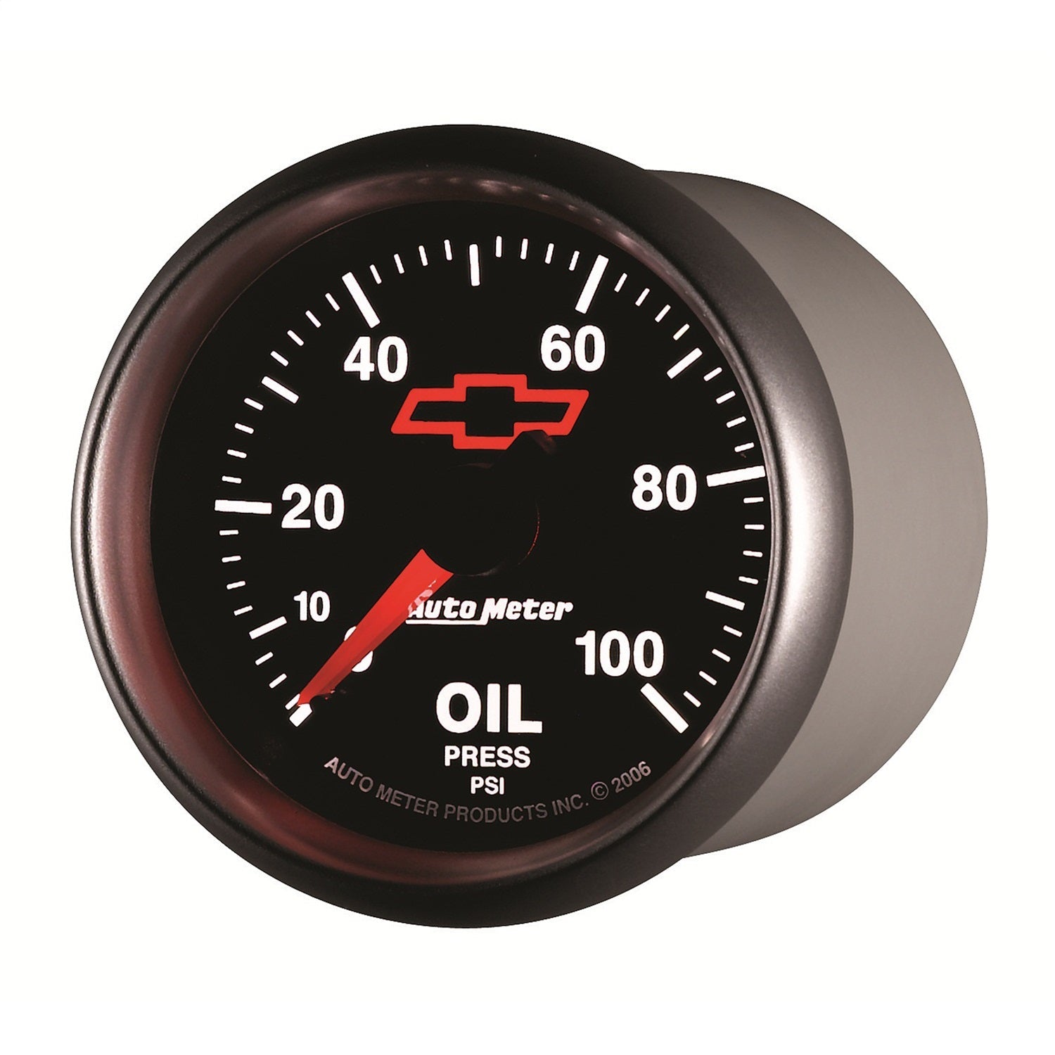 2-1/16" OIL PRESSURE, 0-100 PSI, CHEVY RED BOWTIE, BLACK