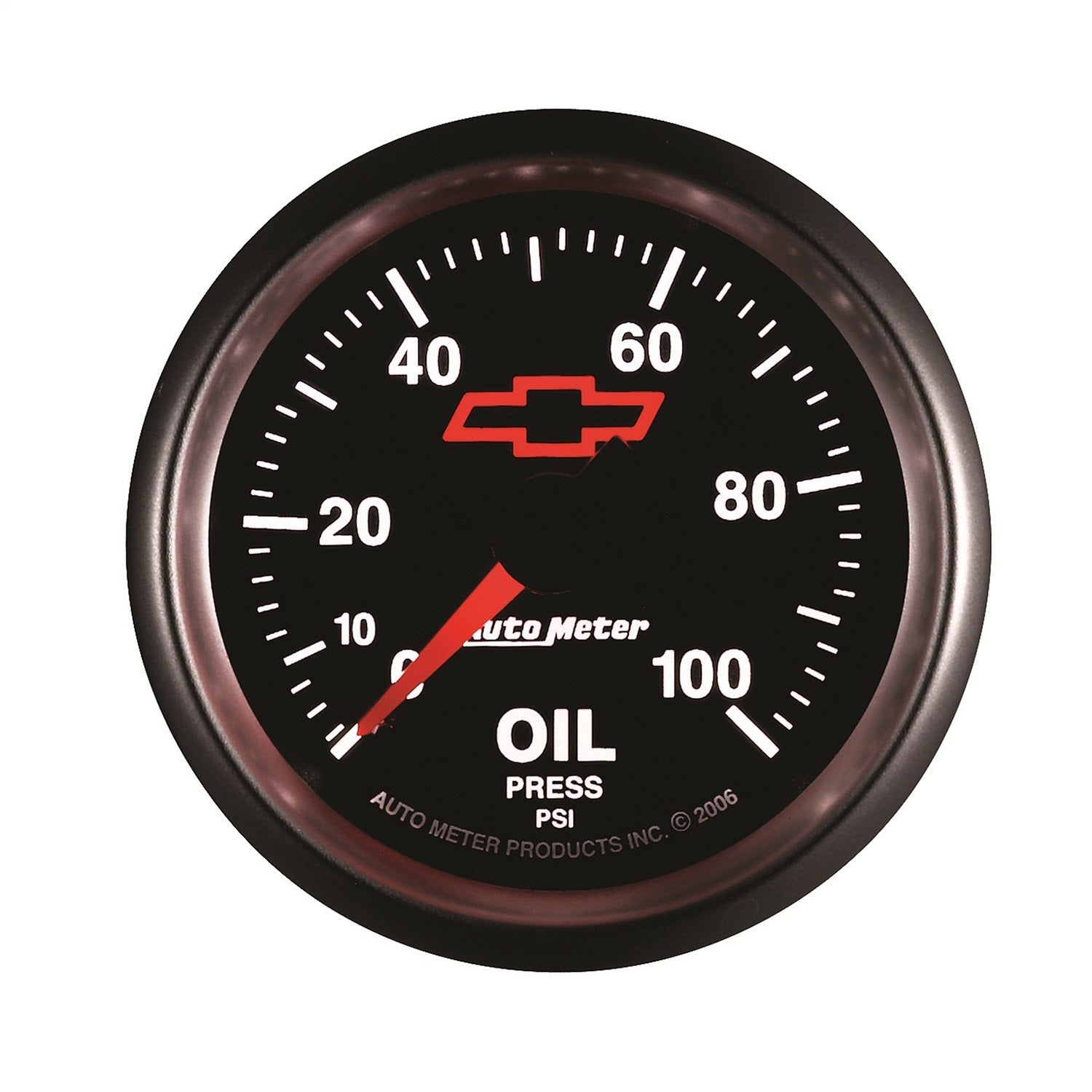 2-1/16" OIL PRESSURE, 0-100 PSI, CHEVY RED BOWTIE, BLACK