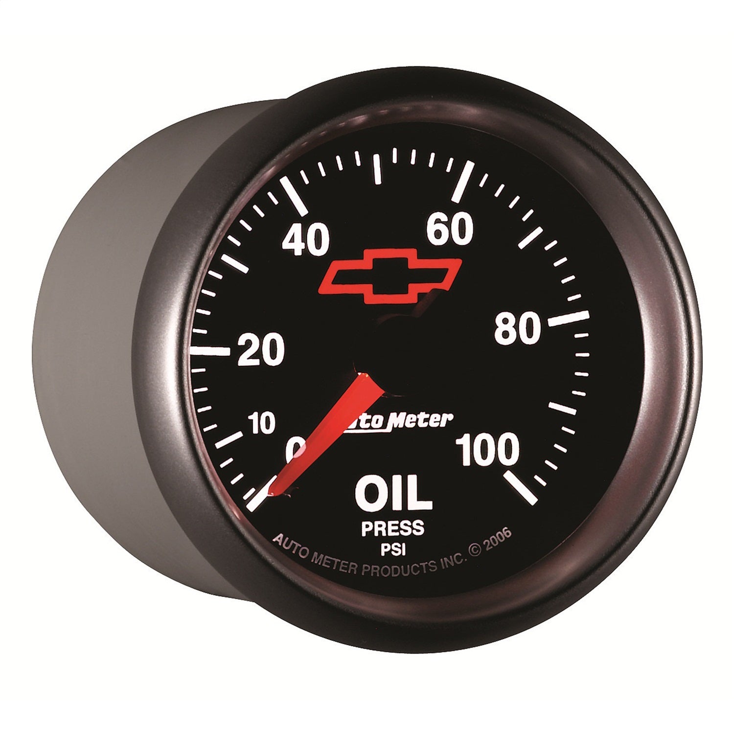 2-1/16" OIL PRESSURE, 0-100 PSI, CHEVY RED BOWTIE, BLACK