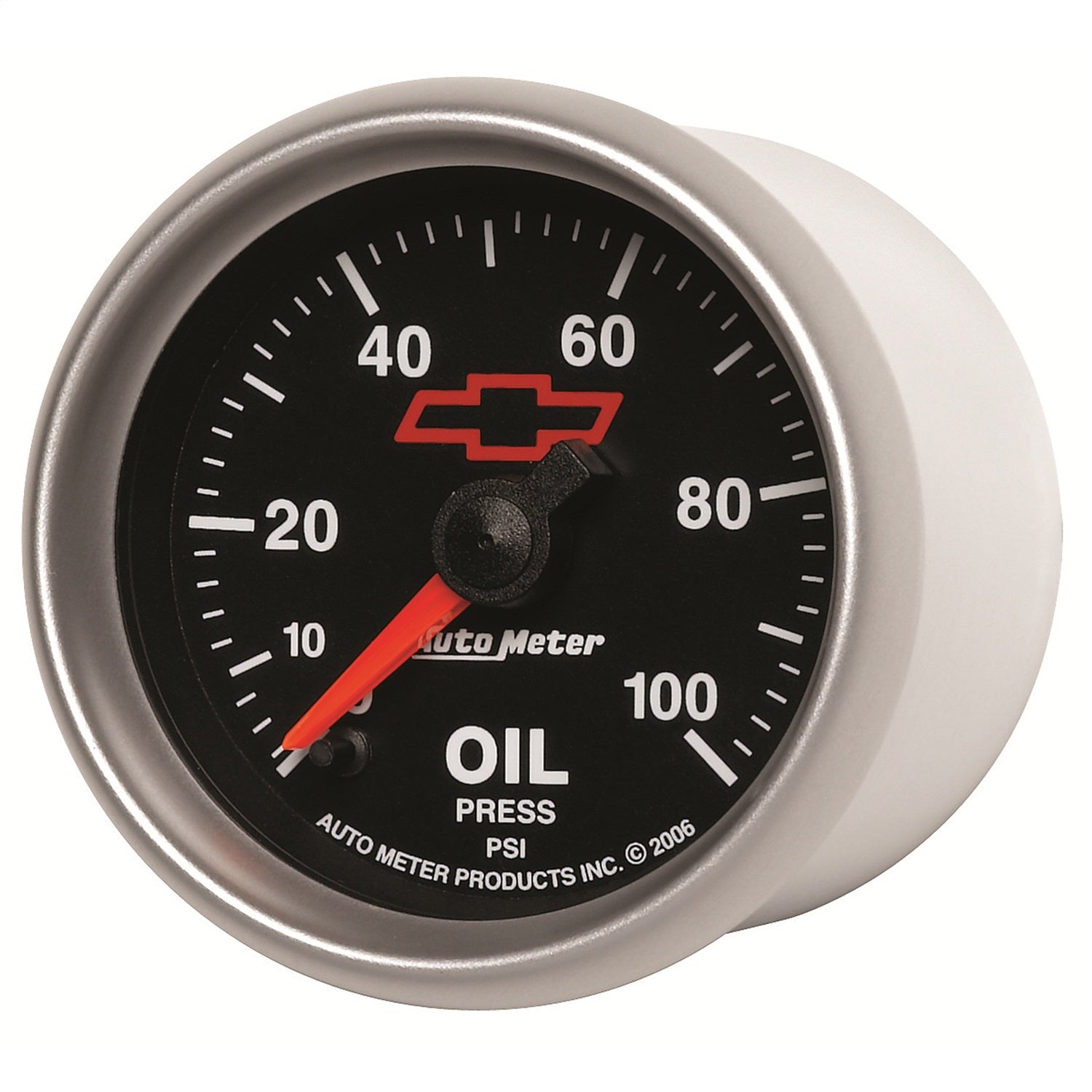 2-1/16" OIL PRESSURE, 0-100 PSI, CHEVY RED BOWTIE, BLACK