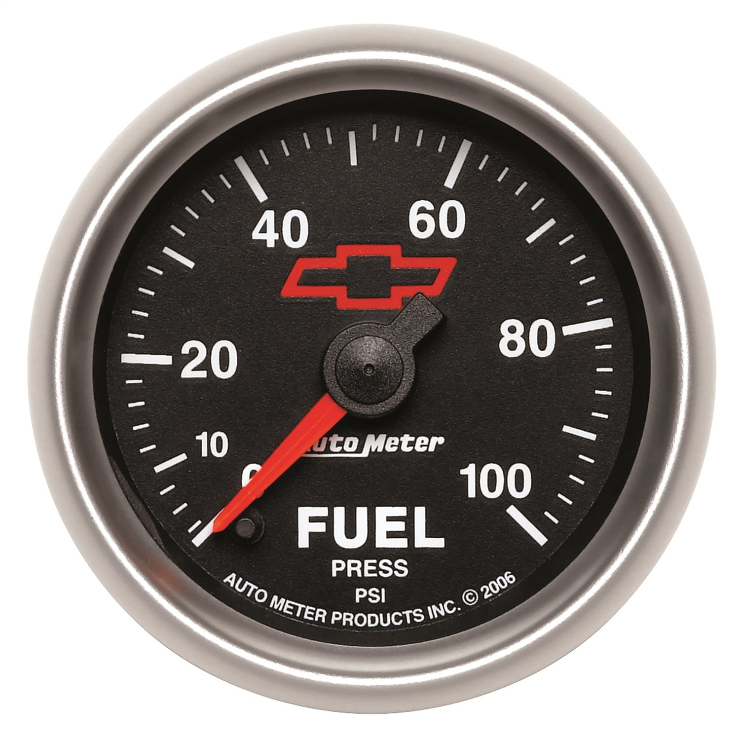 2-1/16" FUEL PRESSURE, 0-100 PSI, CHEVY RED BOWTIE, BLACK