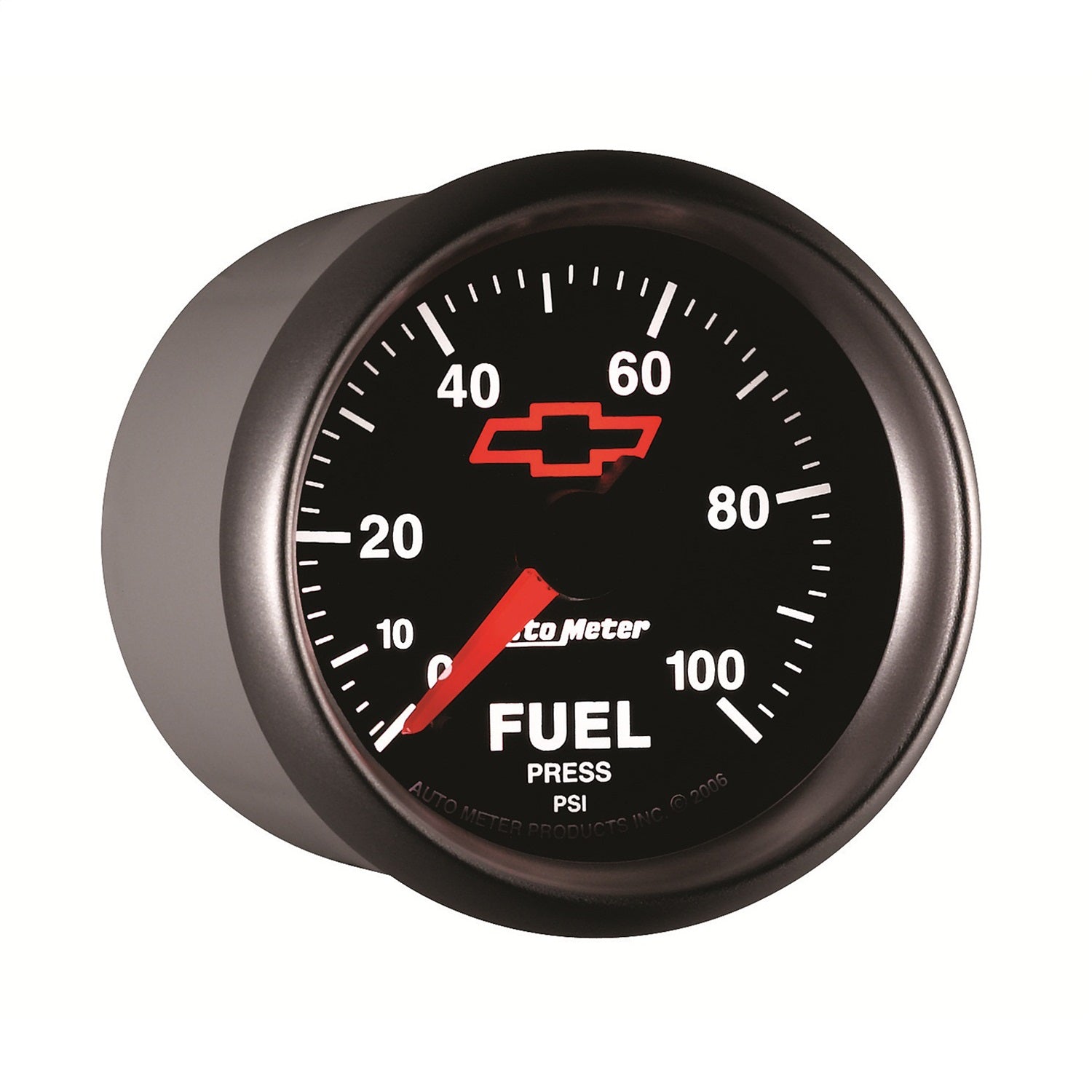 2-1/16" FUEL PRESSURE, 0-100 PSI, CHEVY RED BOWTIE, BLACK