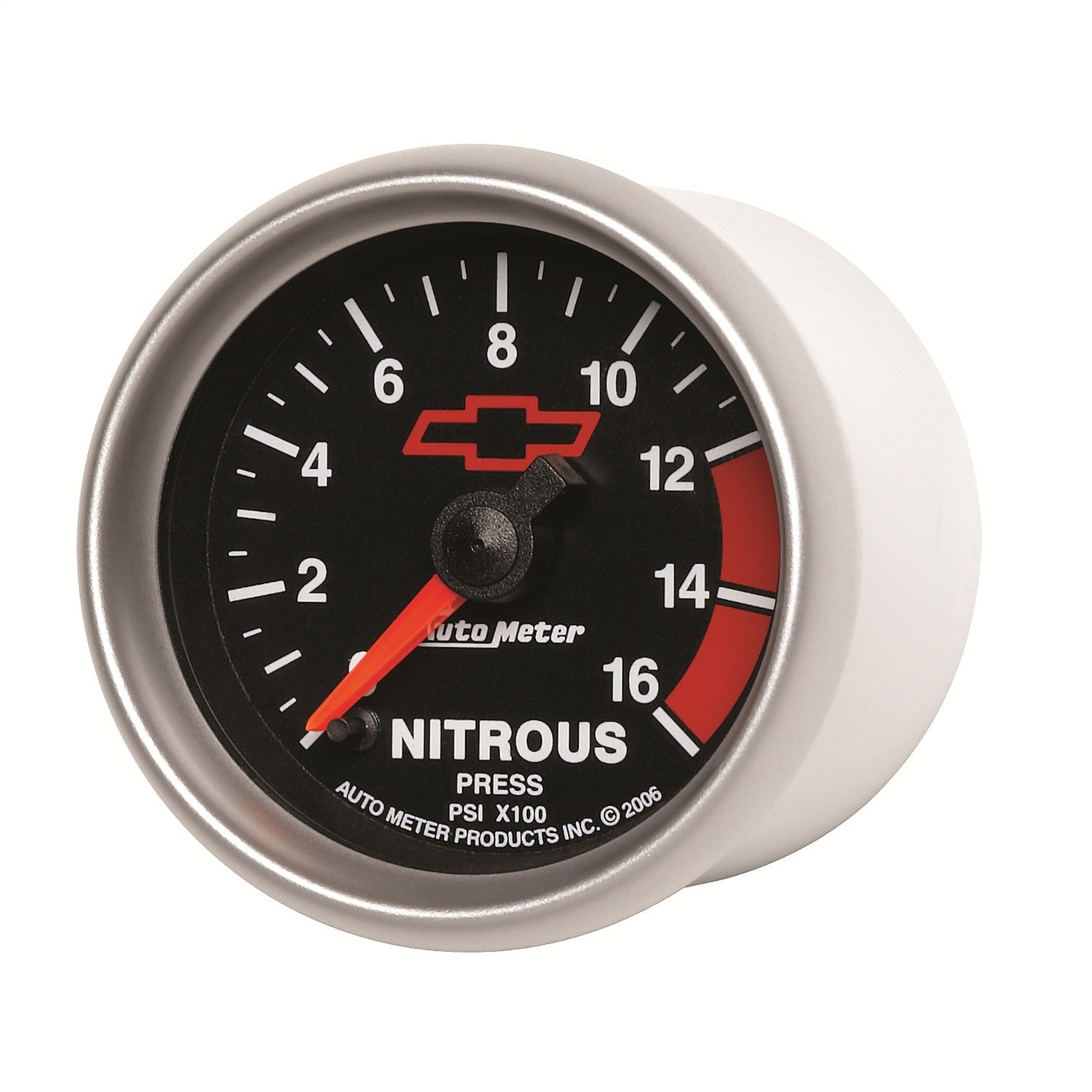 2-1/16" NITROUS PRESSURE, 0-1600 PSI, CHEVY RED BOWTIE, BLACK