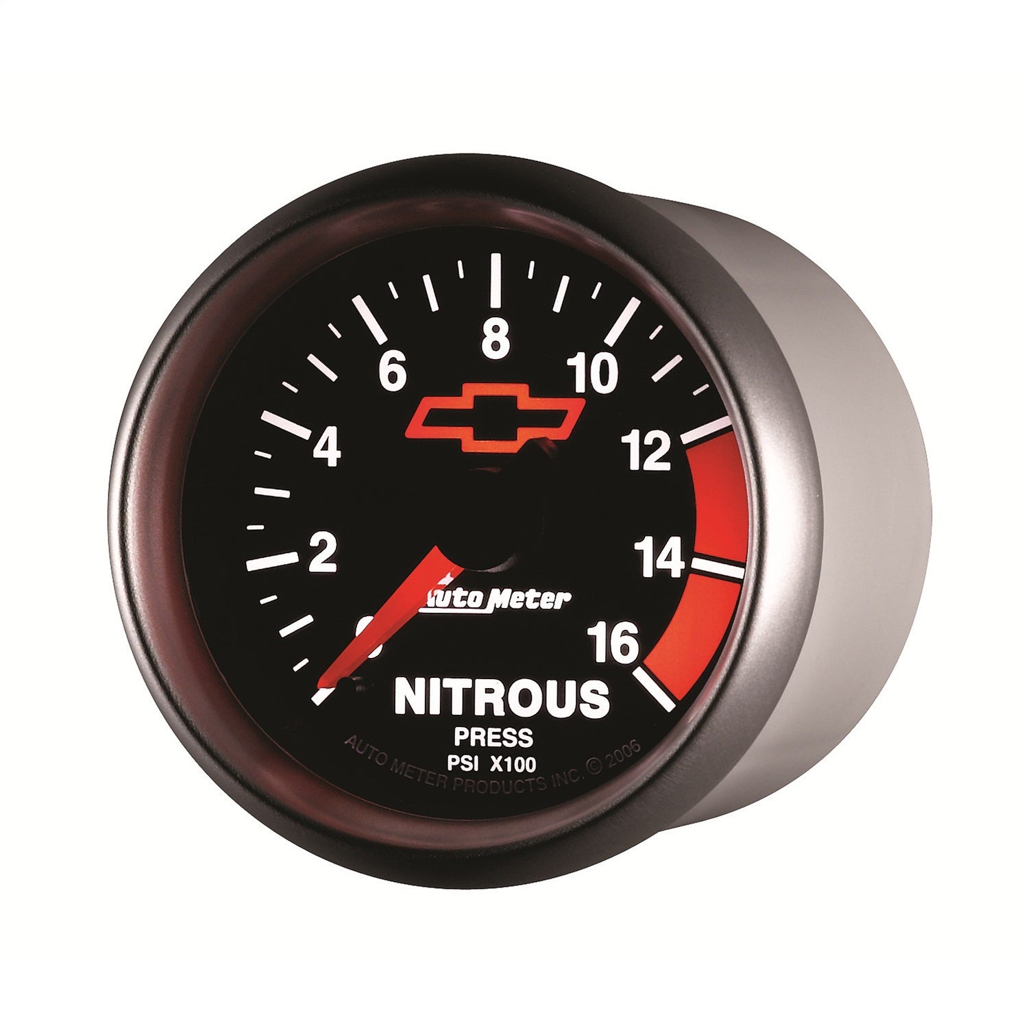 2-1/16" NITROUS PRESSURE, 0-1600 PSI, CHEVY RED BOWTIE, BLACK