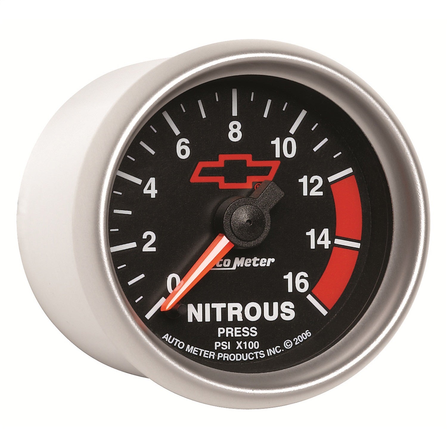 2-1/16" NITROUS PRESSURE, 0-1600 PSI, CHEVY RED BOWTIE, BLACK