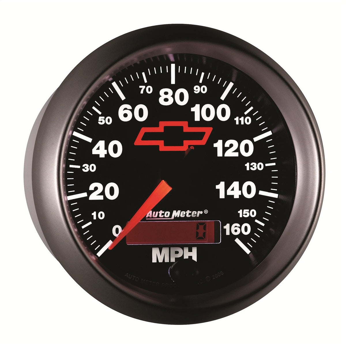 3-3/8" SPEEDOMETER, 0-160 MPH, CHEVY RED BOWTIE, BLACK