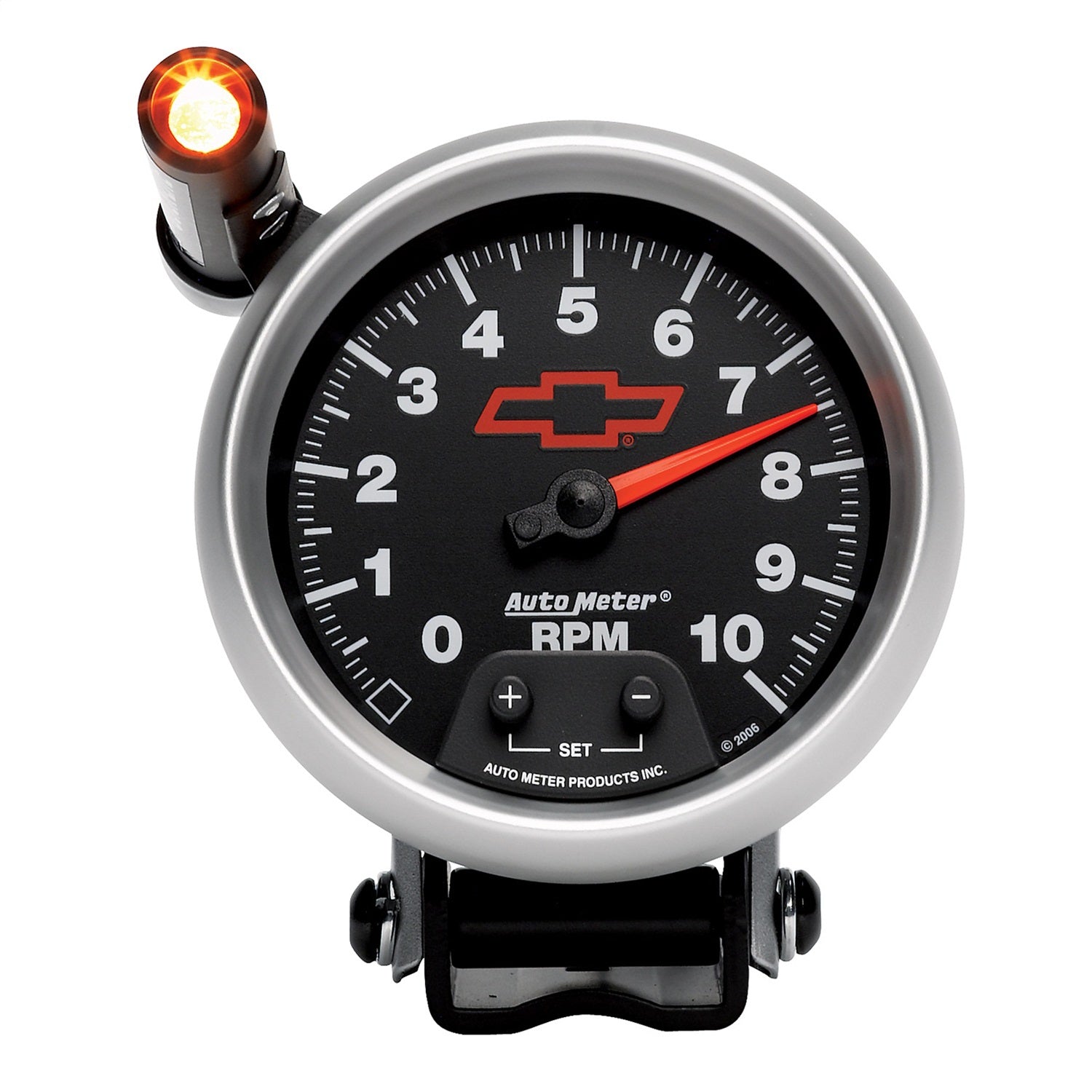 3-3/4" PEDESTAL TACHOMETER, 0-10,000 RPM, CHEVY RED BOWTIE, BLACK