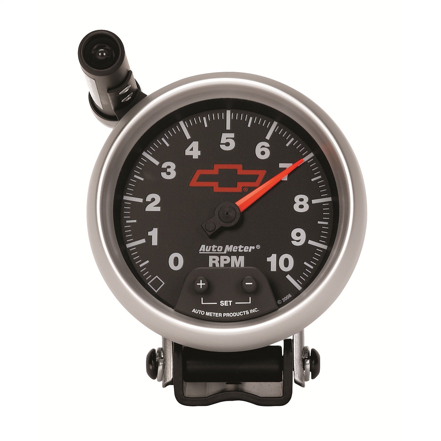 3-3/4" PEDESTAL TACHOMETER, 0-10,000 RPM, CHEVY RED BOWTIE, BLACK