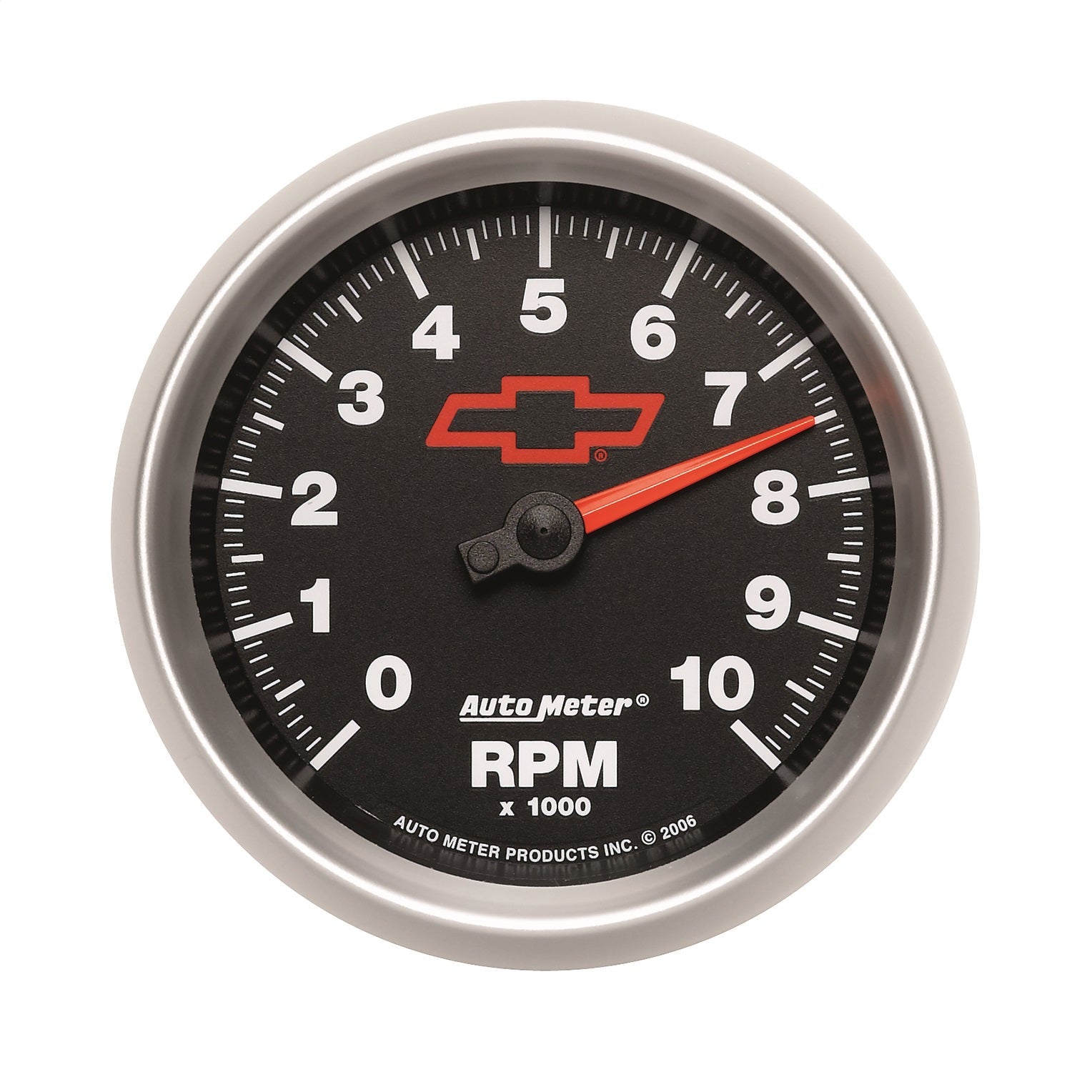 3-3/8" IN-DASH TACHOMETER, 0-10,000 RPM, CHEVY RED BOWTIE, BLACK