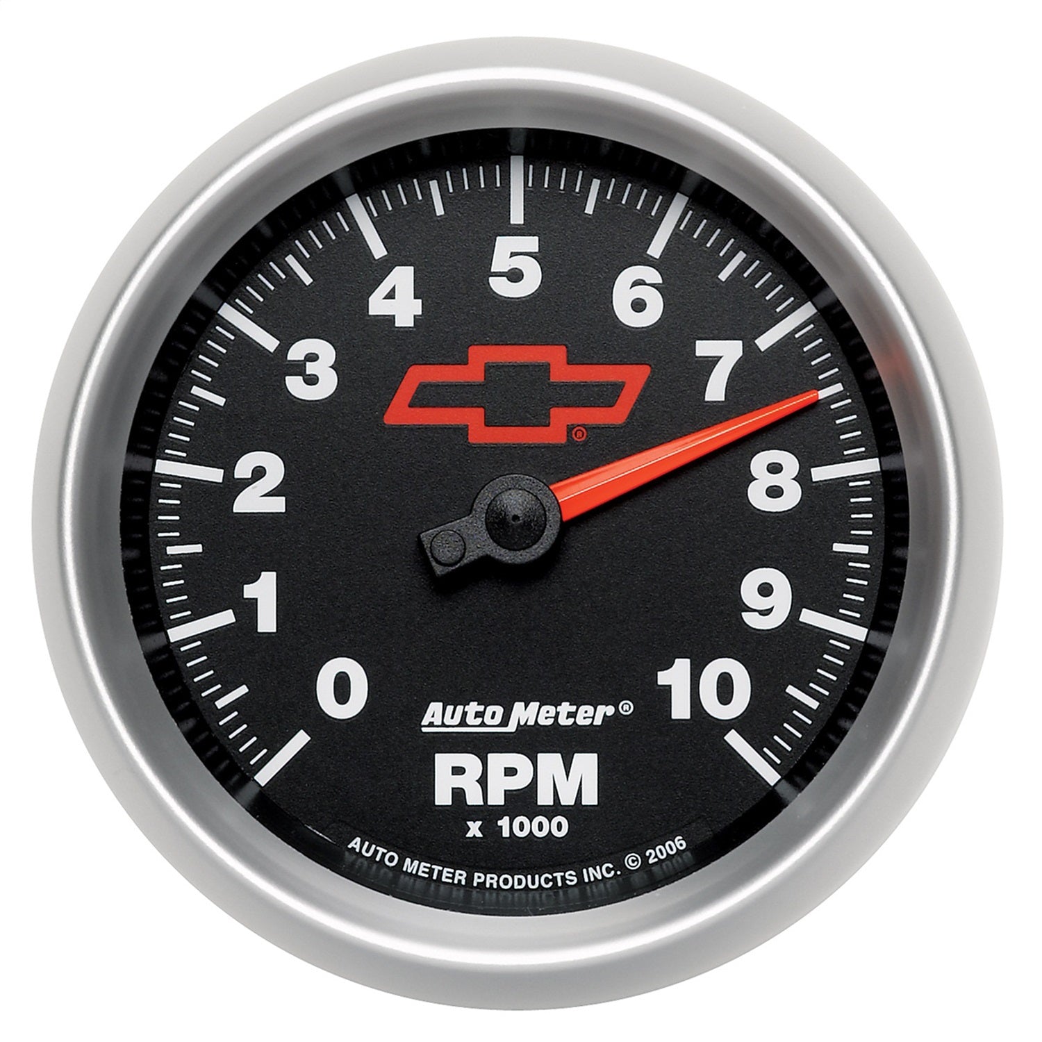 3-3/8" IN-DASH TACHOMETER, 0-10,000 RPM, CHEVY RED BOWTIE, BLACK