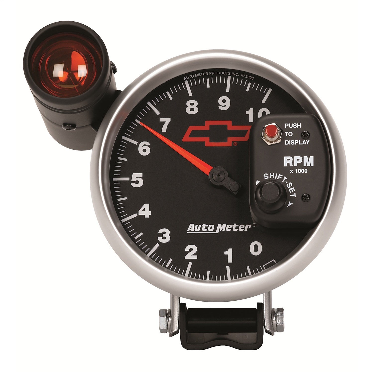 5" PEDESTAL TACHOMETER, 0-10,000 RPM, CHEVY RED BOWTIE, BLACK