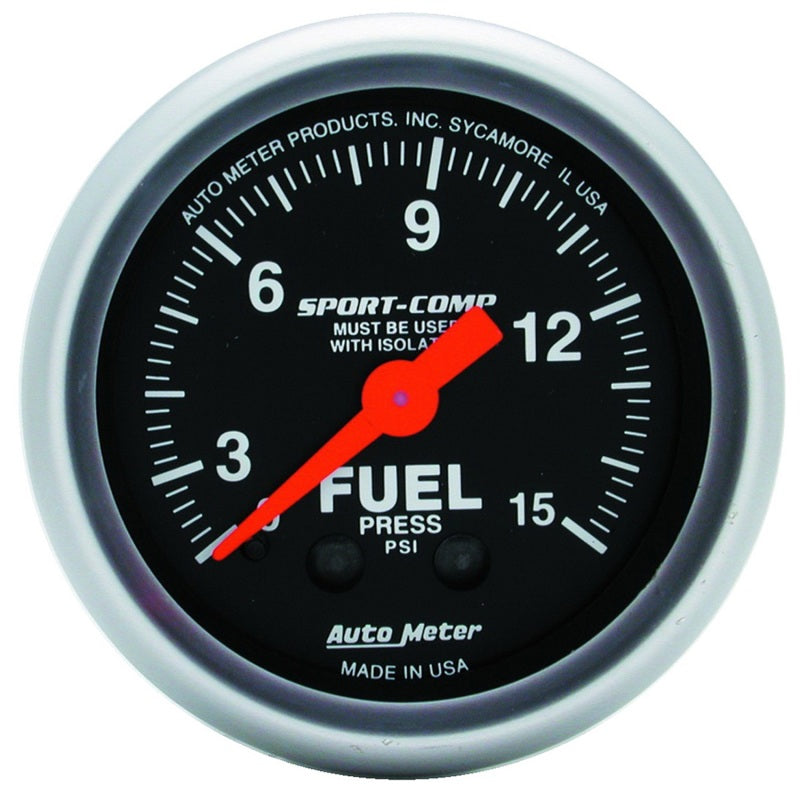 2-1/16" FUEL PRESSURE W/ ISOLATOR, 0-15 PSI, SPORT-COMP