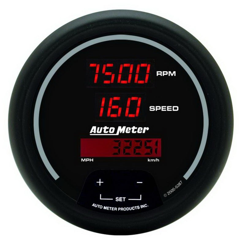 3-3/8" TACHOMETER/SPEEDOMETER COMBO, 10K RPM/260 MPH/260 KM/H, SPORT-COMP DIGITAL